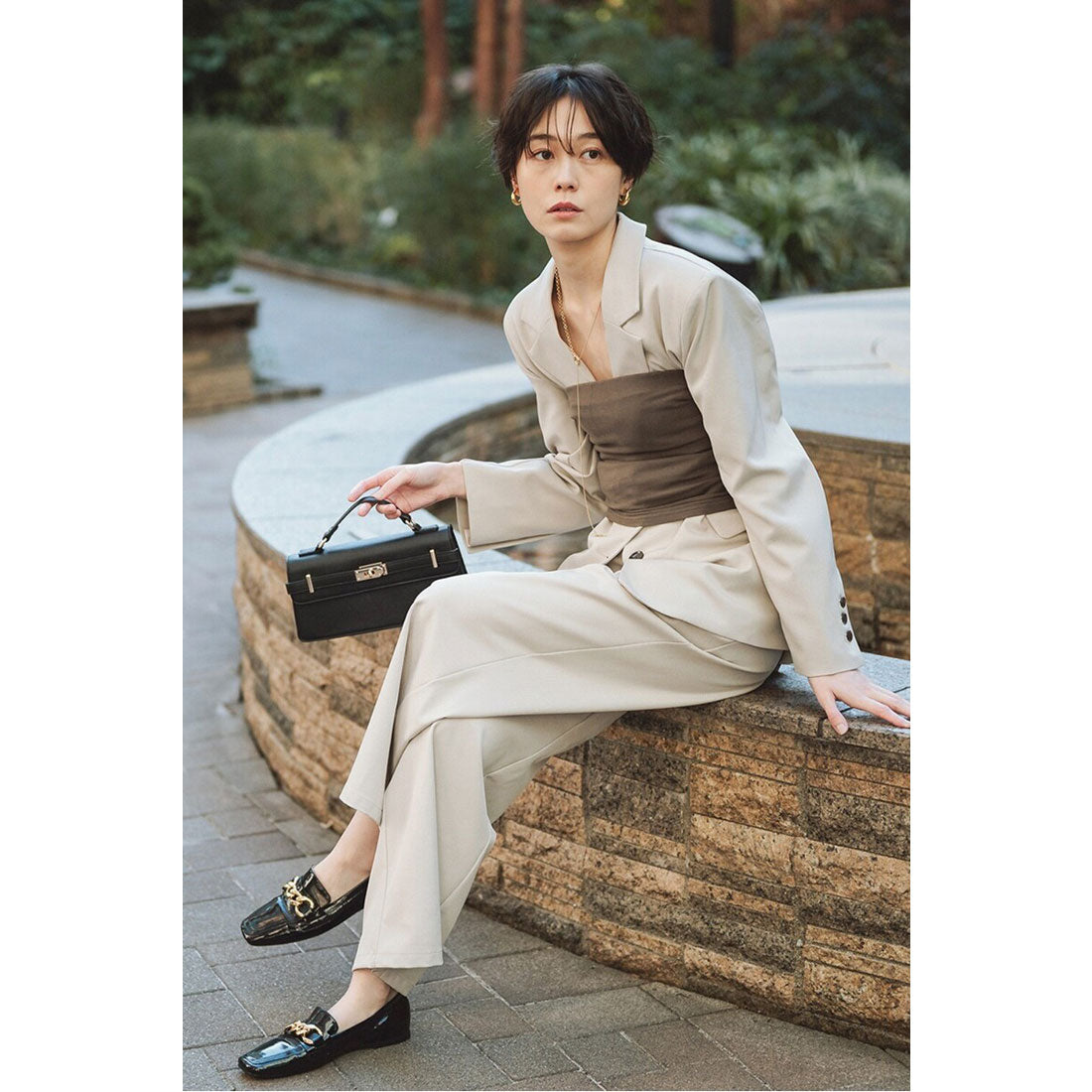 ボンジュールサガン BONJOUR SAGAN スーツ地ツイルタックパンツ （BLACK） BLACK