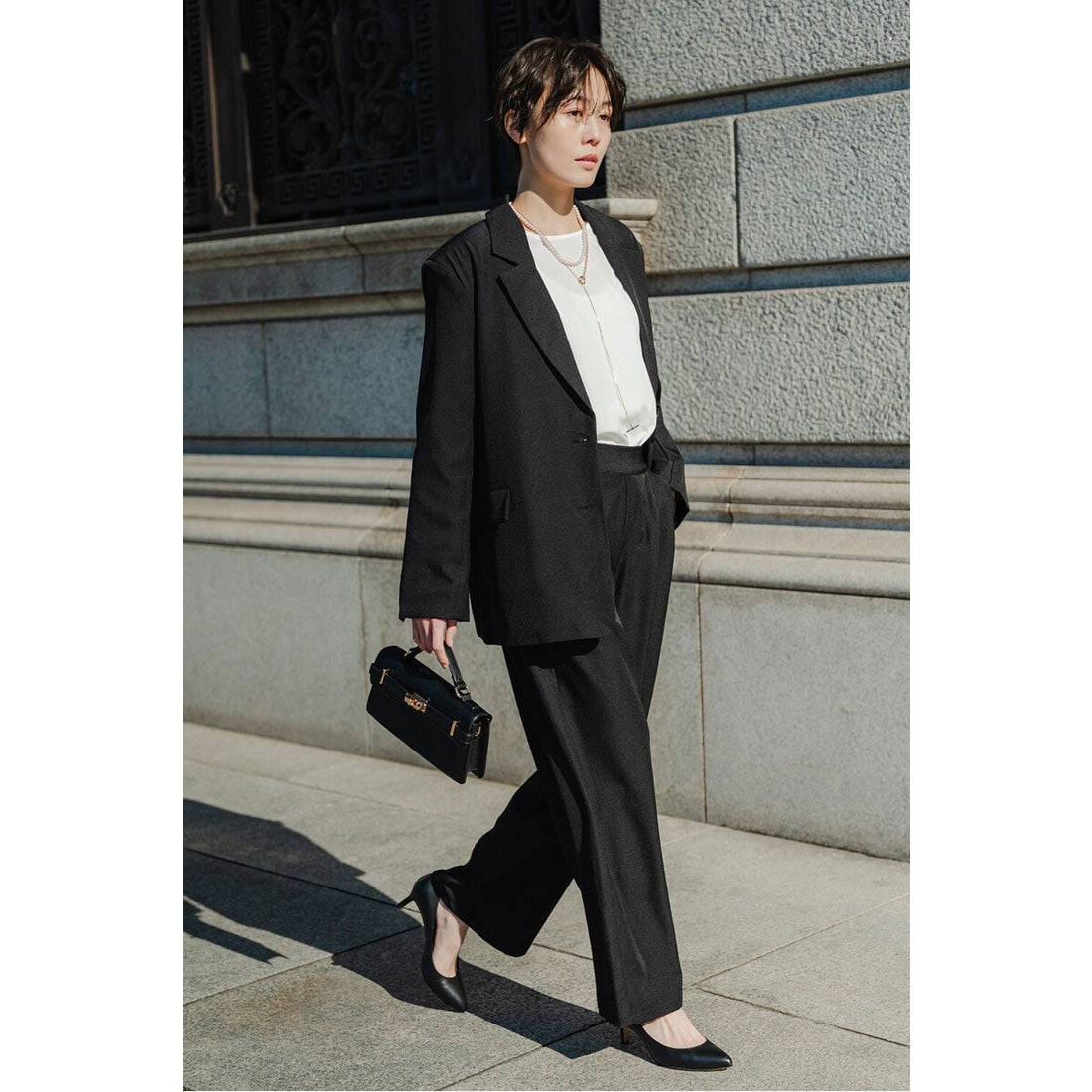 ボンジュールサガン BONJOUR SAGAN スーツ地ツイルタックパンツ （BLACK） BLACK