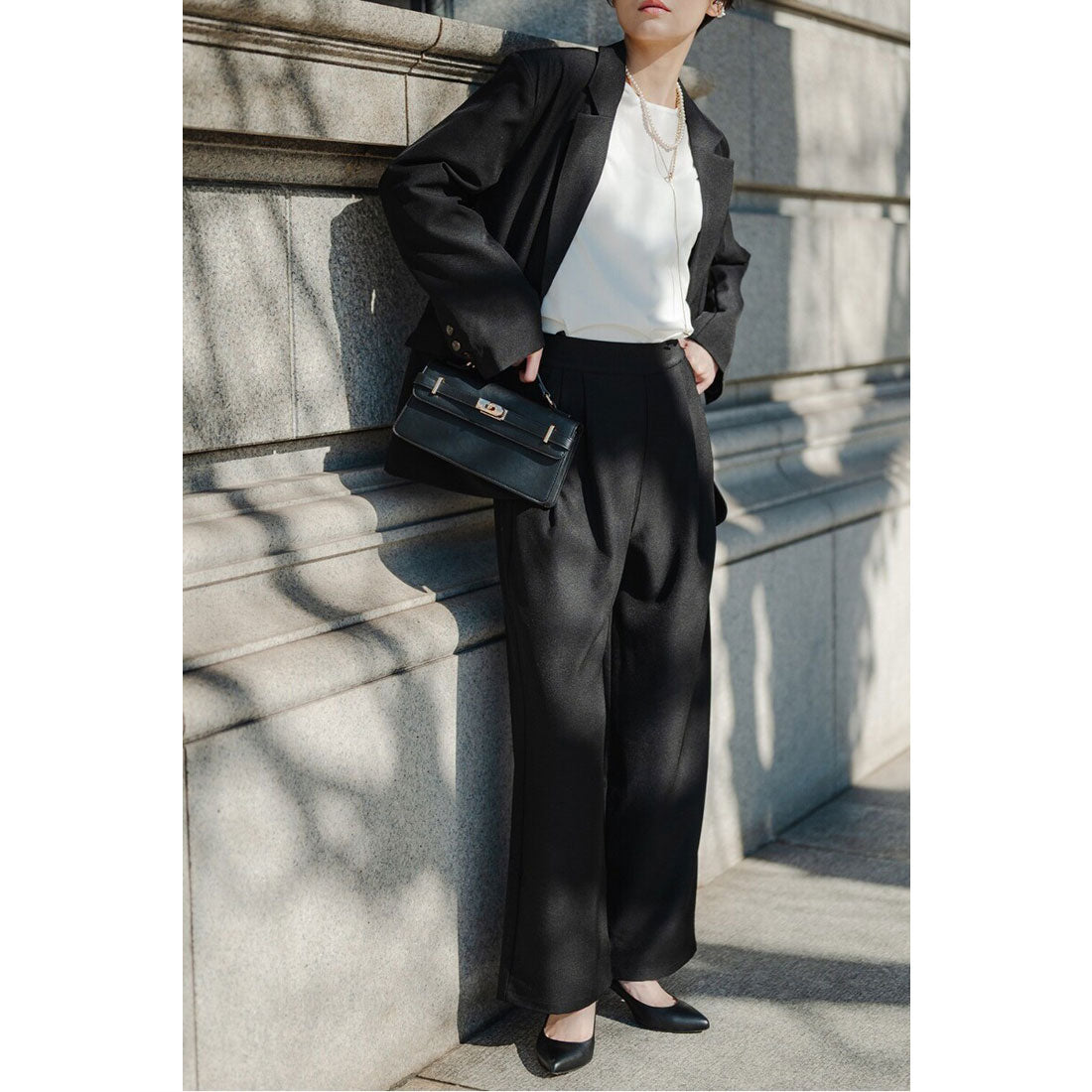 ボンジュールサガン BONJOUR SAGAN スーツ地ツイルタックパンツ （BLACK） BLACK