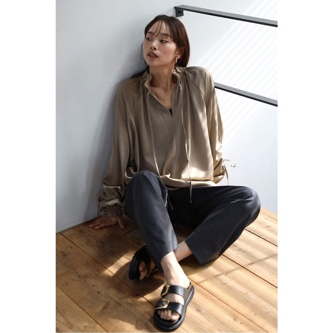 ボンジュールサガン BONJOUR SAGAN satin ribbon blouse / サテンリボンブラウス （OFF-WHITE） OFF-WHITE
