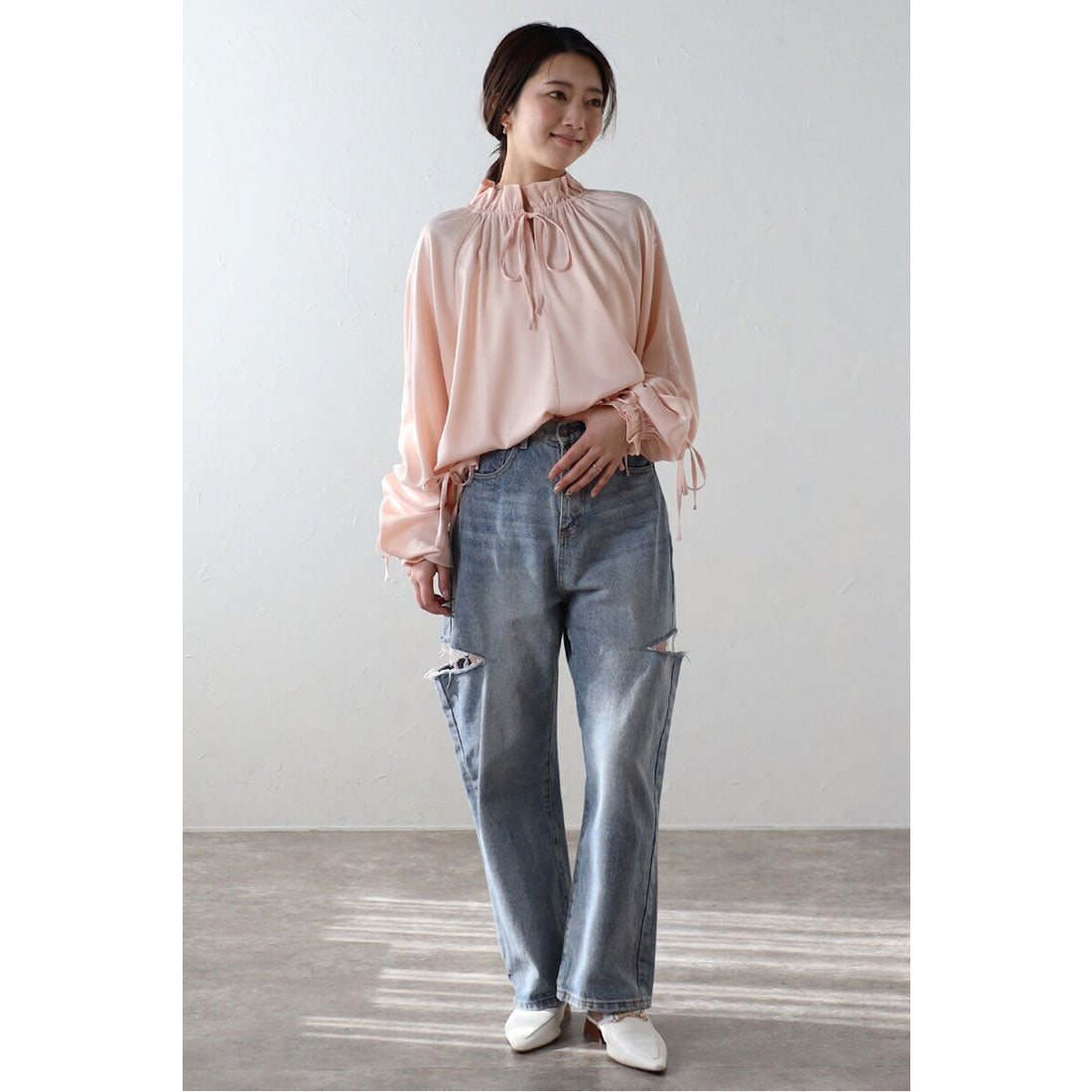 ボンジュールサガン BONJOUR SAGAN satin ribbon blouse / サテンリボンブラウス （OFF-WHITE） OFF-WHITE