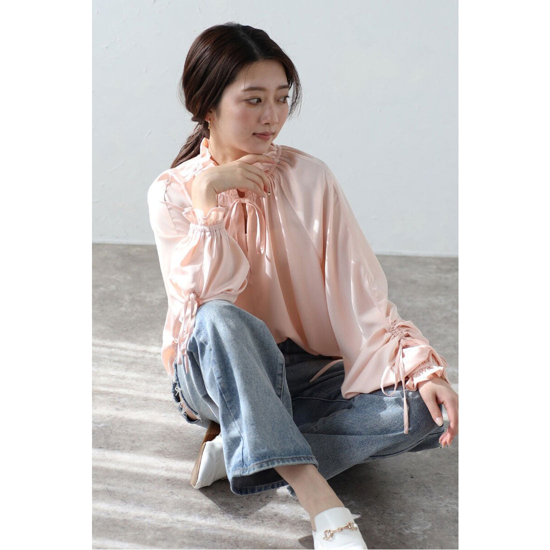 ボンジュールサガン BONJOUR SAGAN satin ribbon blouse / サテンリボンブラウス （OFF-WHITE） OFF-WHITE