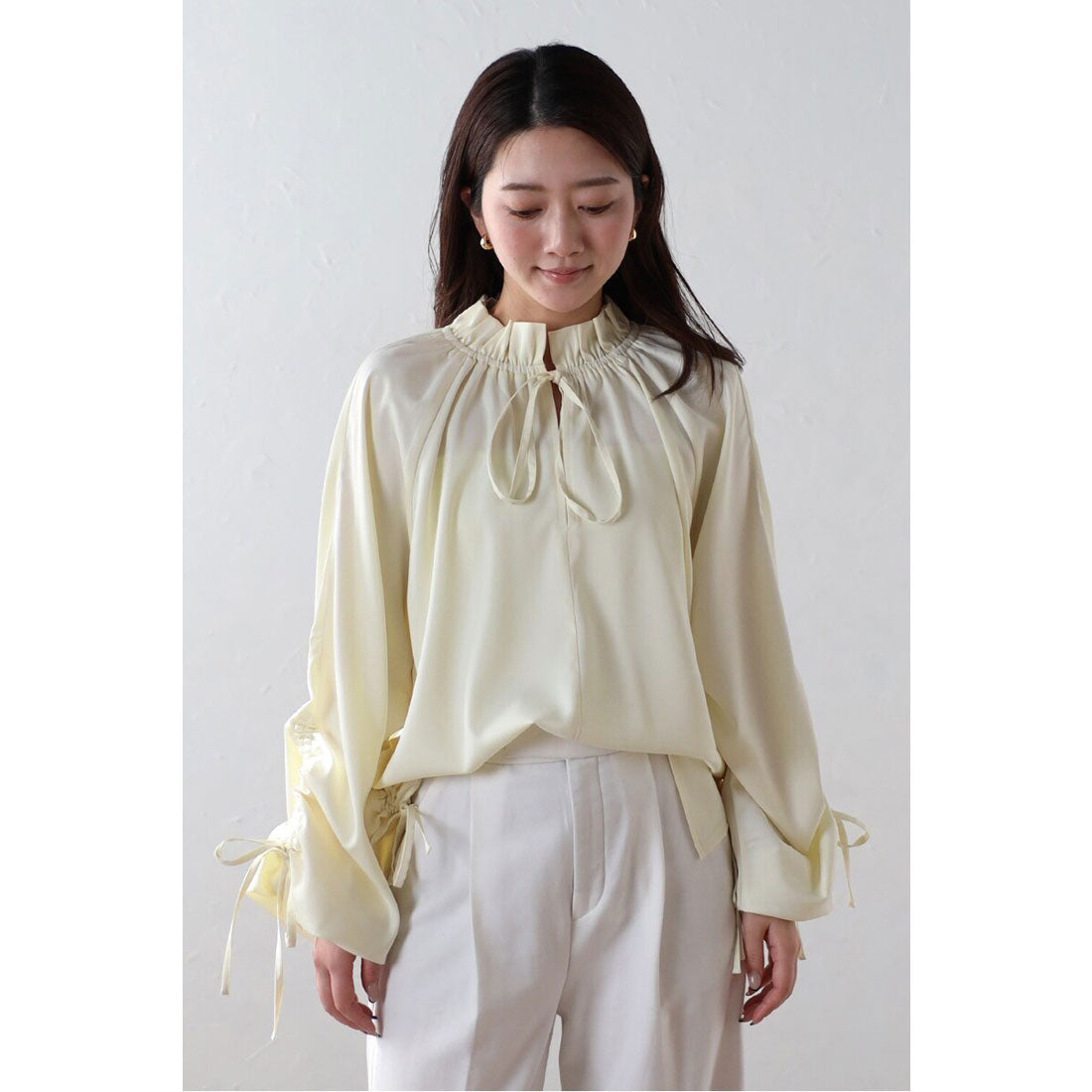 ボンジュールサガン BONJOUR SAGAN satin ribbon blouse / サテンリボンブラウス （OFF-WHITE） OFF-WHITE