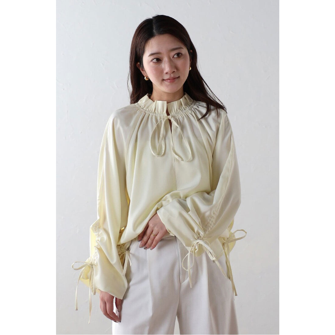 ボンジュールサガン BONJOUR SAGAN satin ribbon blouse / サテンリボンブラウス （CREAM） CREAM