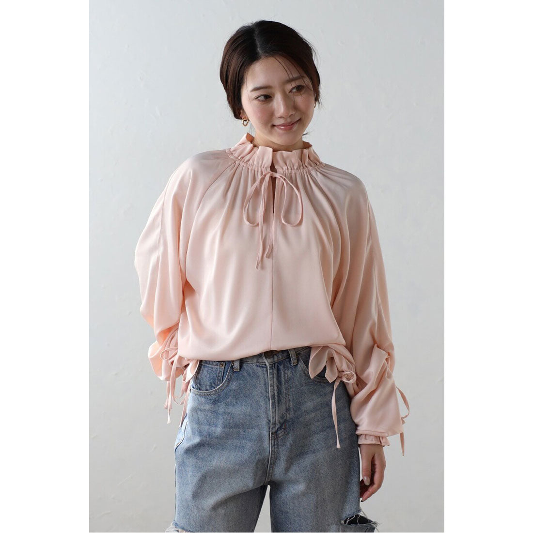 ボンジュールサガン BONJOUR SAGAN satin ribbon blouse / サテンリボンブラウス （LIGHT-PINK） LIGHT-PINK