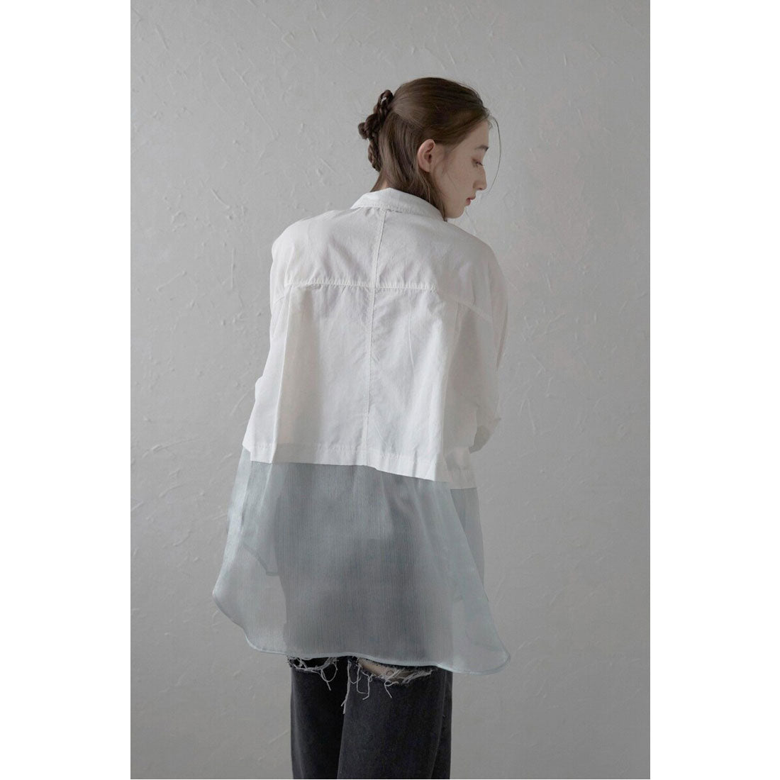ボンジュールサガン BONJOUR SAGAN sheer shiny hem shirt / シアーシャイニーヘムナイロンシャツ （OFF-WHITE） OFF-WHITE
