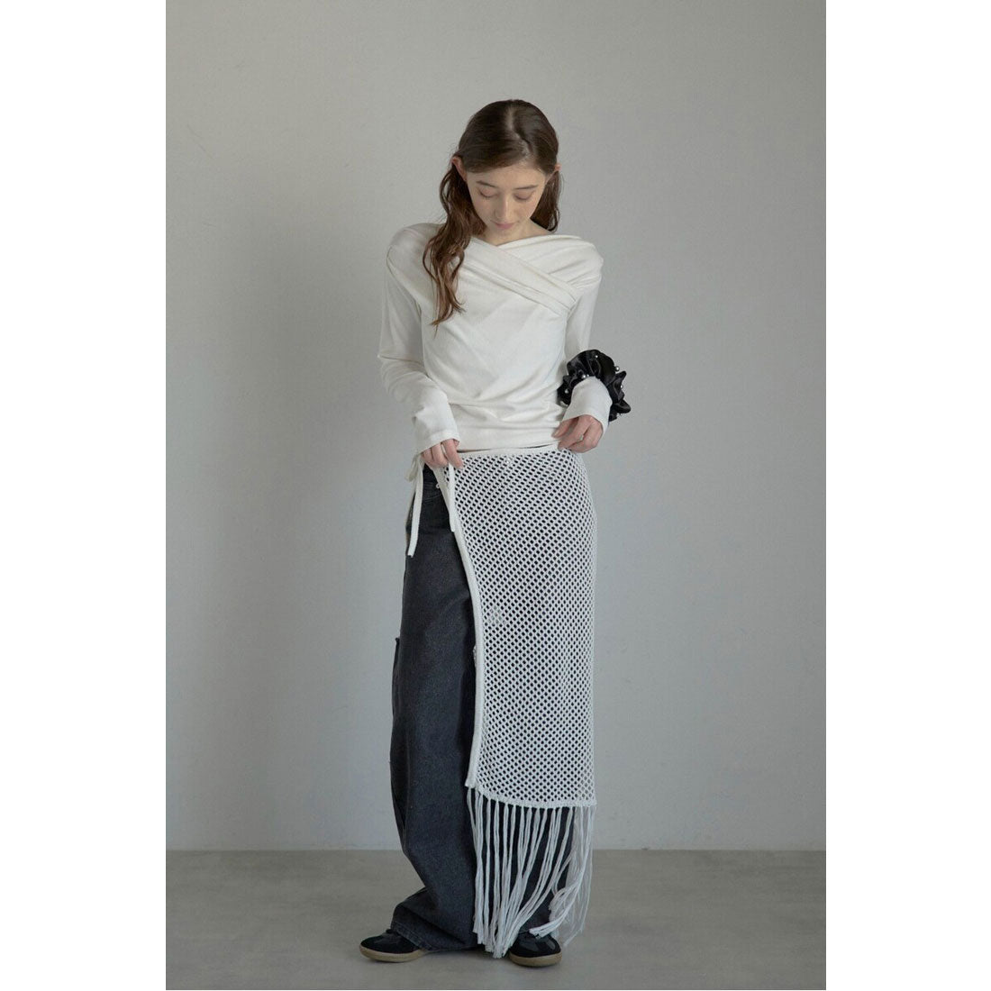 ボンジュールサガン BONJOUR SAGAN openwork knitted wrap skirt / 透かし編みラップスカート （OFF-WHITE） OFF-WHITE