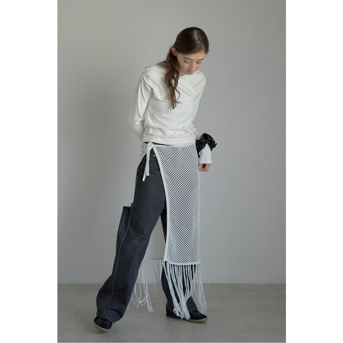 ボンジュールサガン BONJOUR SAGAN openwork knitted wrap skirt / 透かし編みラップスカート （OFF-WHITE） OFF-WHITE