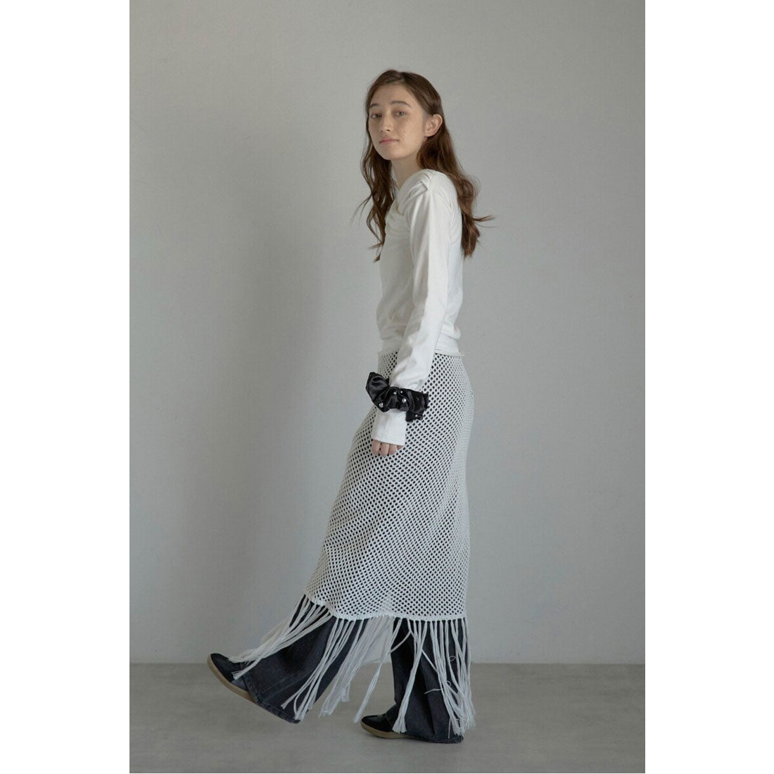 ボンジュールサガン BONJOUR SAGAN openwork knitted wrap skirt / 透かし編みラップスカート （OFF-WHITE） OFF-WHITE