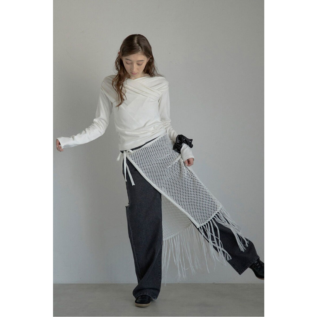 ボンジュールサガン BONJOUR SAGAN openwork knitted wrap skirt / 透かし編みラップスカート （OFF-WHITE） OFF-WHITE