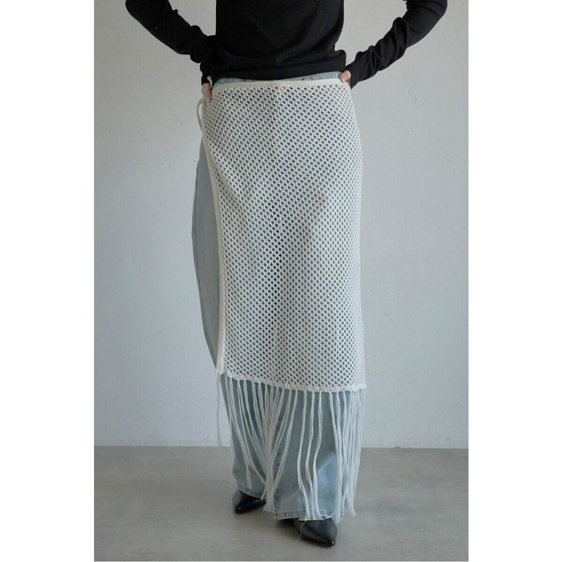 ボンジュールサガン BONJOUR SAGAN openwork knitted wrap skirt / 透かし編みラップスカート （OFF-WHITE） OFF-WHITE