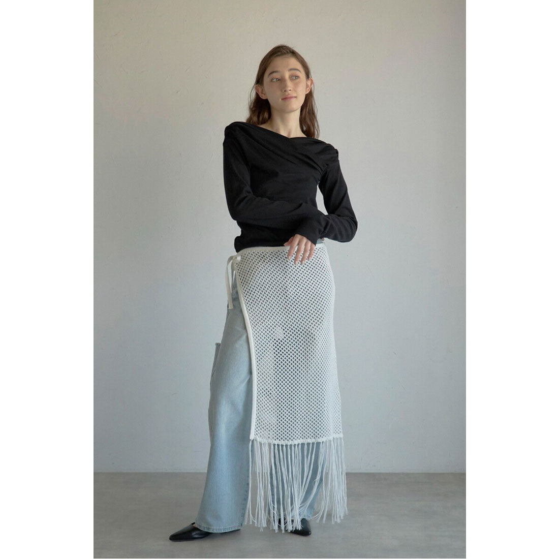 ボンジュールサガン BONJOUR SAGAN openwork knitted wrap skirt / 透かし編みラップスカート （OFF-WHITE） OFF-WHITE