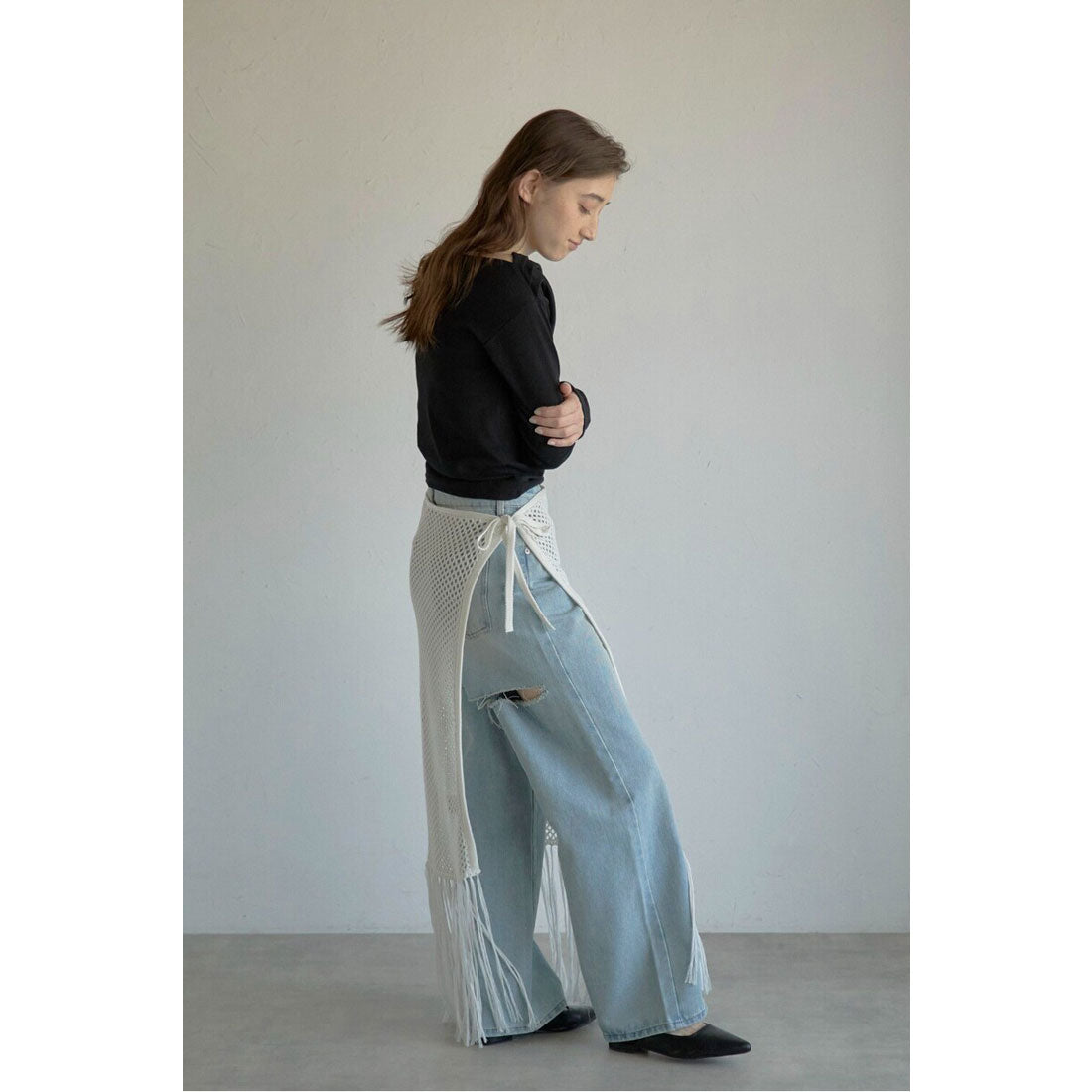 ボンジュールサガン BONJOUR SAGAN openwork knitted wrap skirt / 透かし編みラップスカート （OFF-WHITE） OFF-WHITE