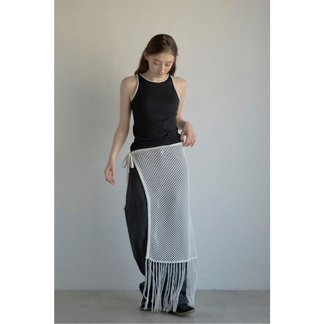 ボンジュールサガン BONJOUR SAGAN openwork knitted wrap skirt / 透かし編みラップスカート （OFF-WHITE） OFF-WHITE