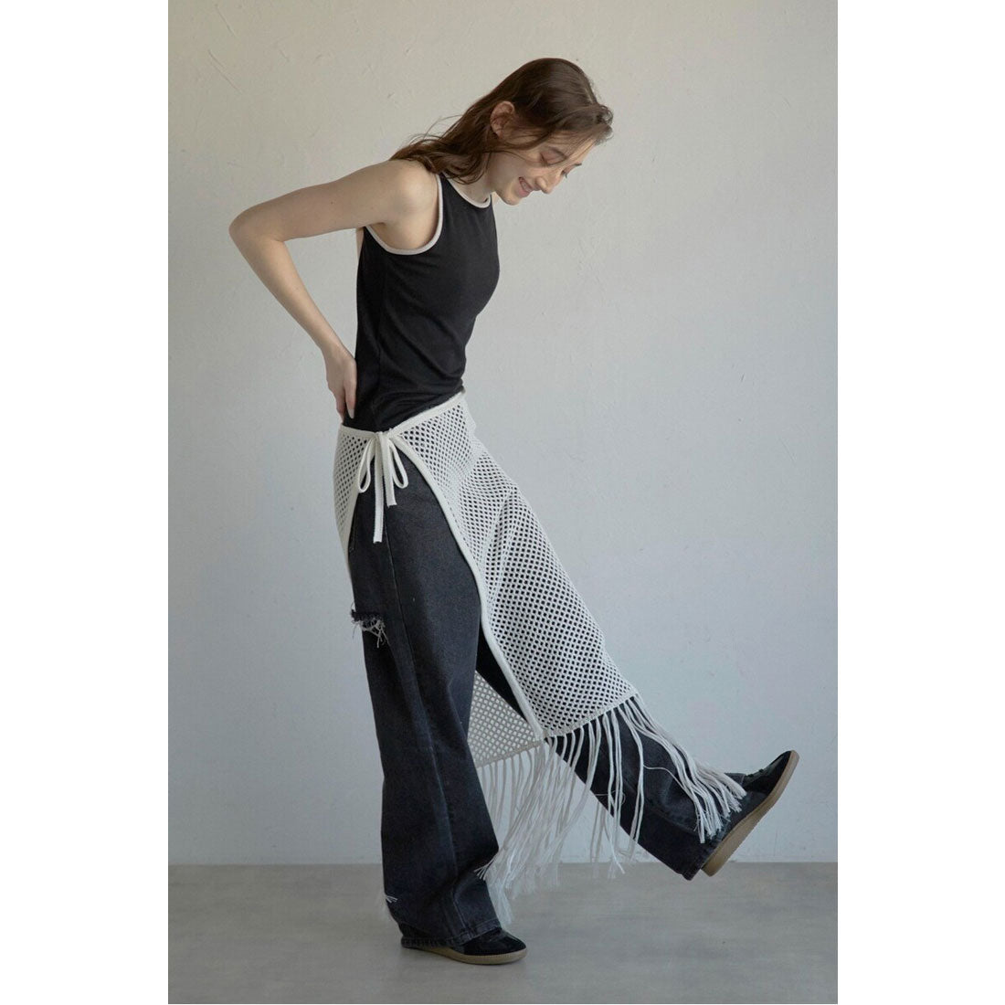 ボンジュールサガン BONJOUR SAGAN openwork knitted wrap skirt / 透かし編みラップスカート （OFF-WHITE） OFF-WHITE
