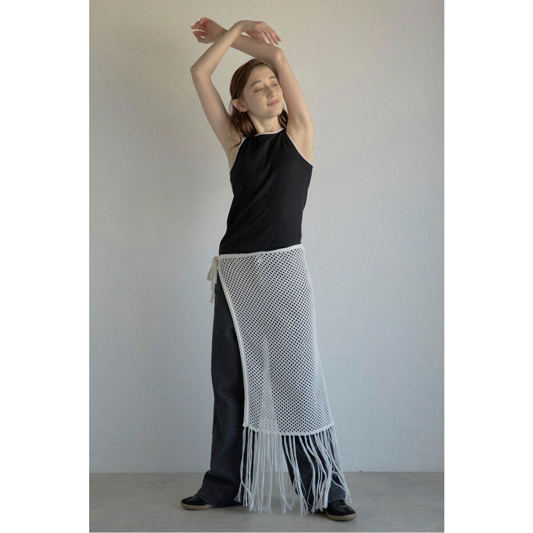 ボンジュールサガン BONJOUR SAGAN openwork knitted wrap skirt / 透かし編みラップスカート （OFF-WHITE） OFF-WHITE