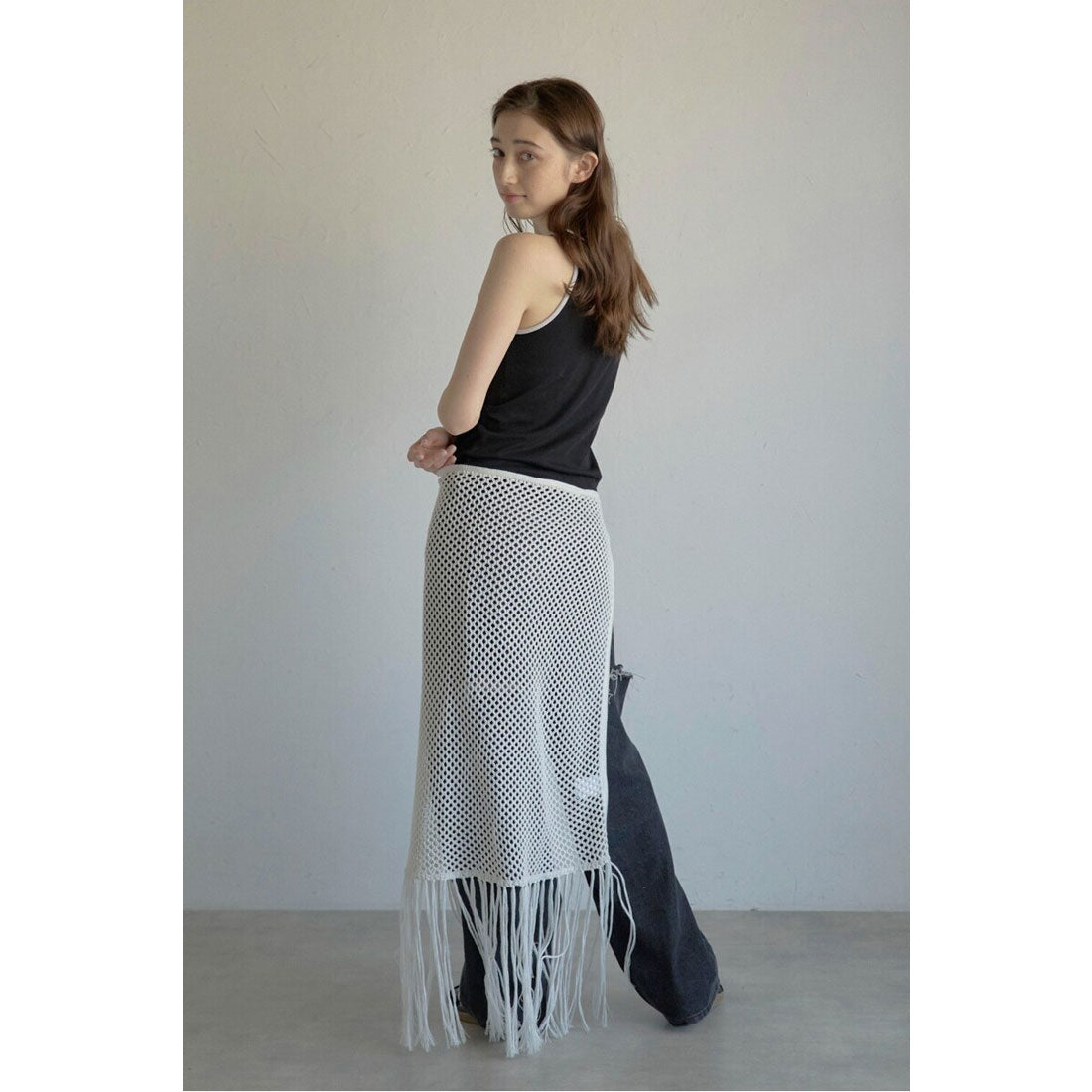 ボンジュールサガン BONJOUR SAGAN openwork knitted wrap skirt / 透かし編みラップスカート （OFF-WHITE） OFF-WHITE