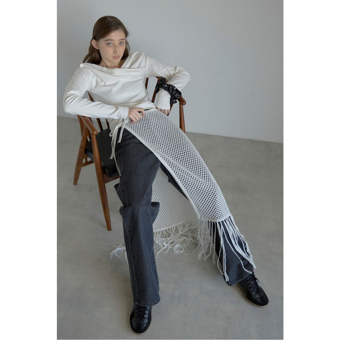 ボンジュールサガン BONJOUR SAGAN openwork knitted wrap skirt / 透かし編みラップスカート （OFF-WHITE） OFF-WHITE