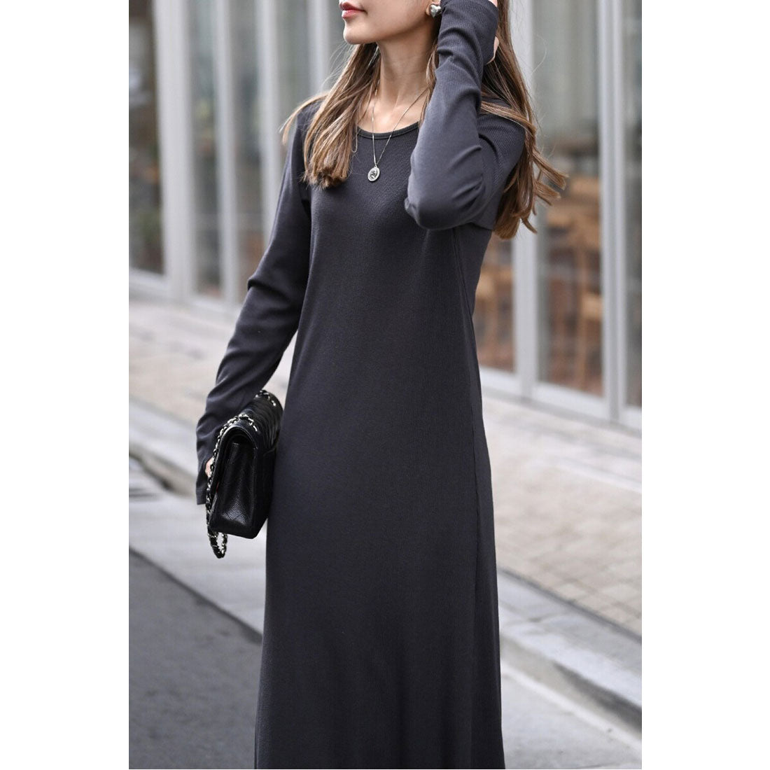 ボンジュールサガン BONJOUR SAGAN 前後2WAYラメリブフレアワンピース （GRAY） GRAY