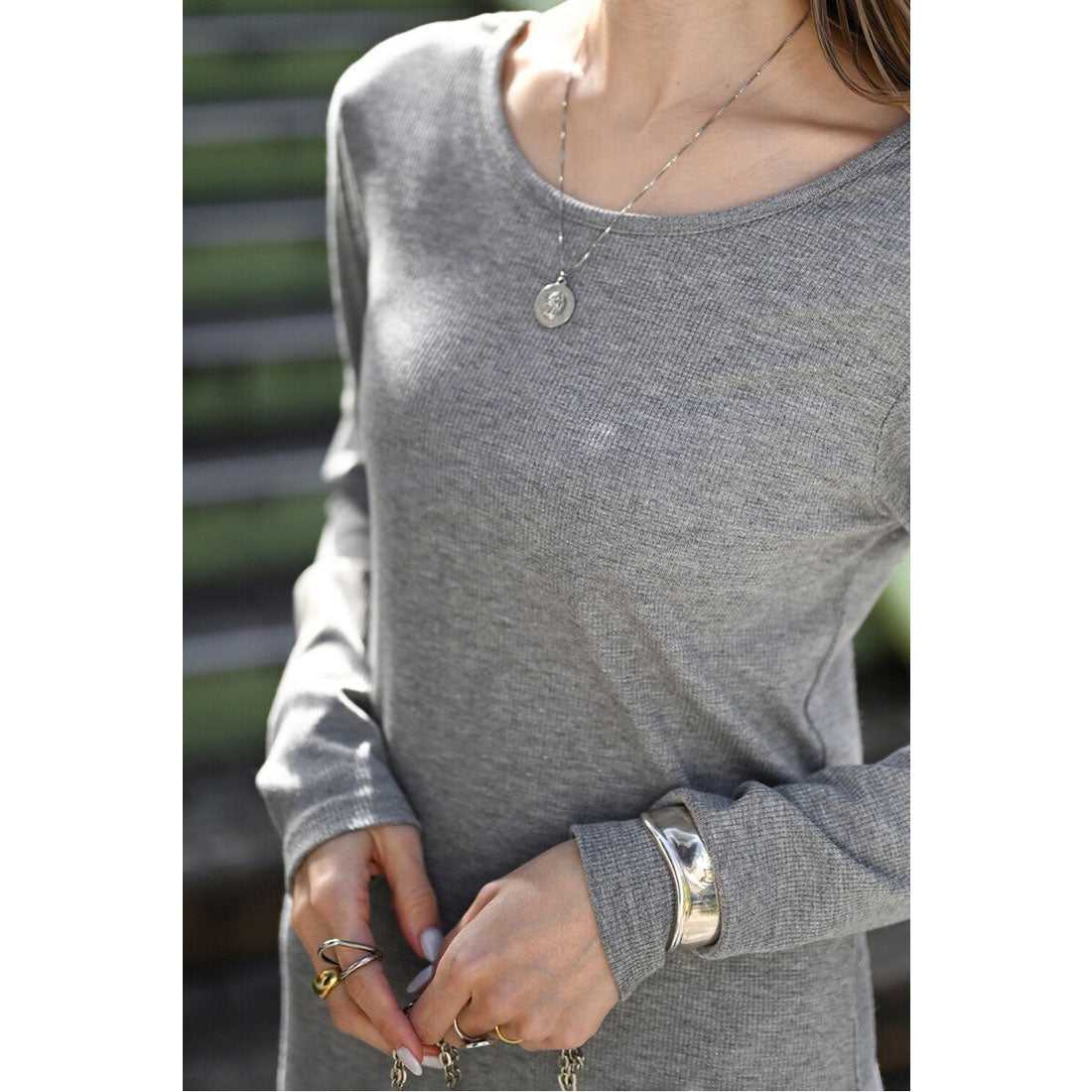 ボンジュールサガン BONJOUR SAGAN 前後2WAYラメリブフレアワンピース （GRAY） GRAY