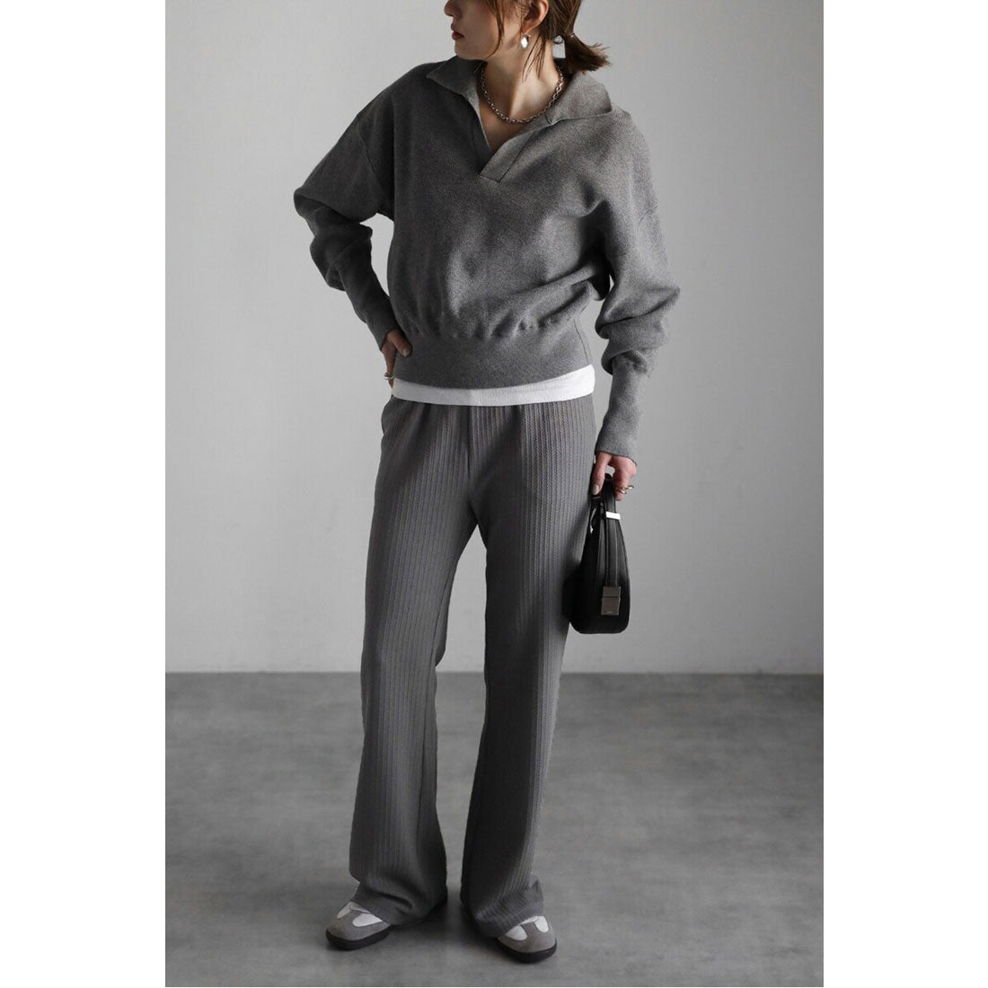 ボンジュールサガン BONJOUR SAGAN エンボスストライプイージーパンツ （DARK-GRAY） DARK-GRAY