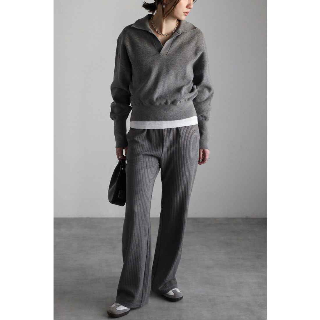 ボンジュールサガン BONJOUR SAGAN エンボスストライプイージーパンツ （DARK-GRAY） DARK-GRAY
