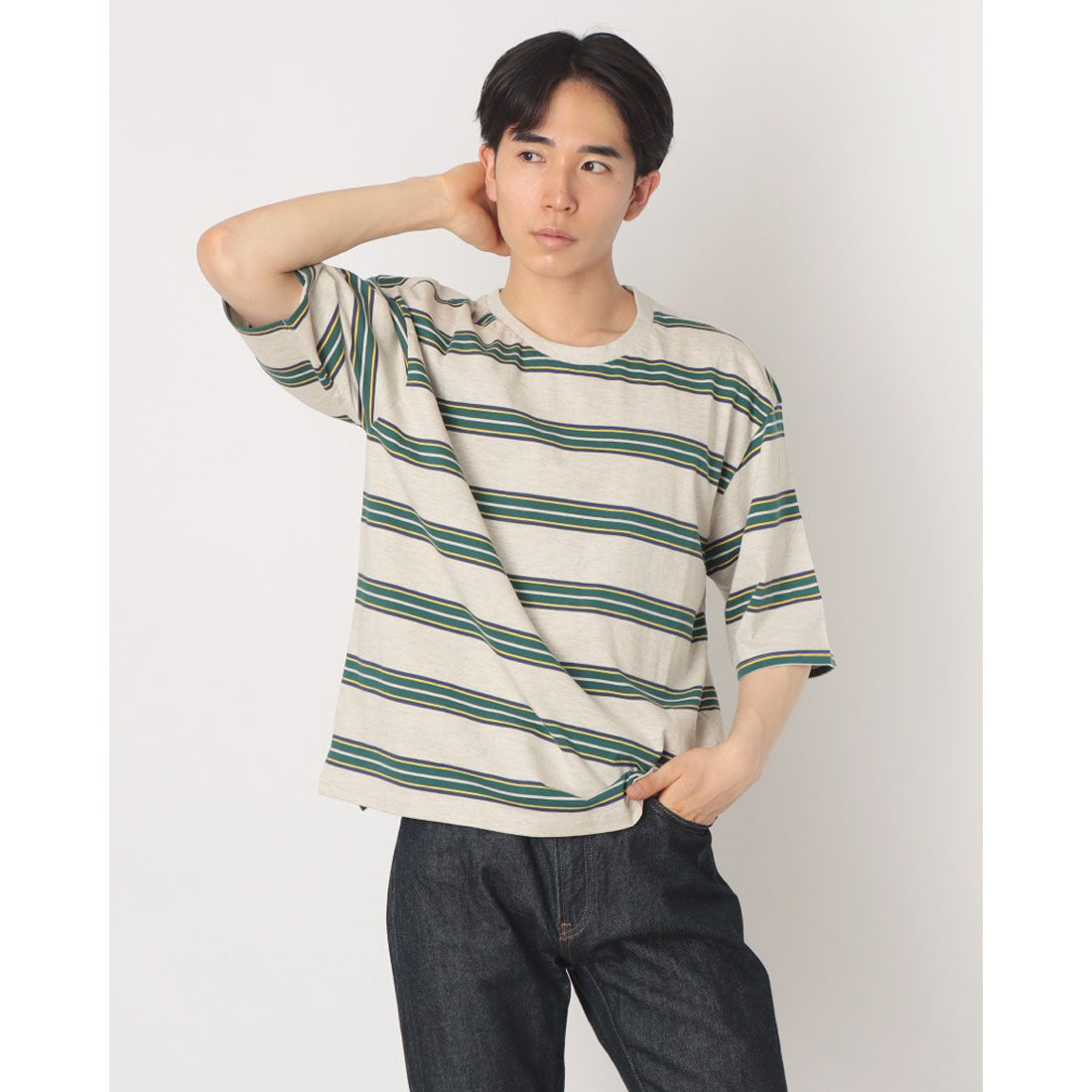 クレアーレ リノ CREARE -LINO- 天竺マルチボーダーオーバーサイズTシャツ （ホワイト系その他） ホワイト系その他