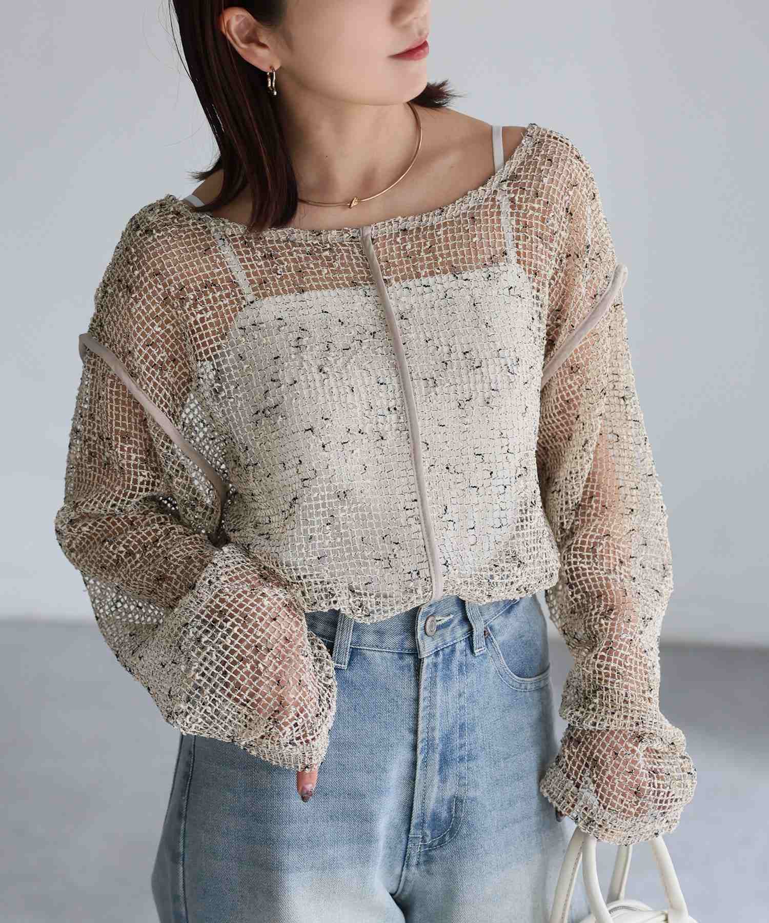 リベリー Riberry 前後2WAY透かし編みメッシュニットプルオーバー （ベージュ） ベージュ