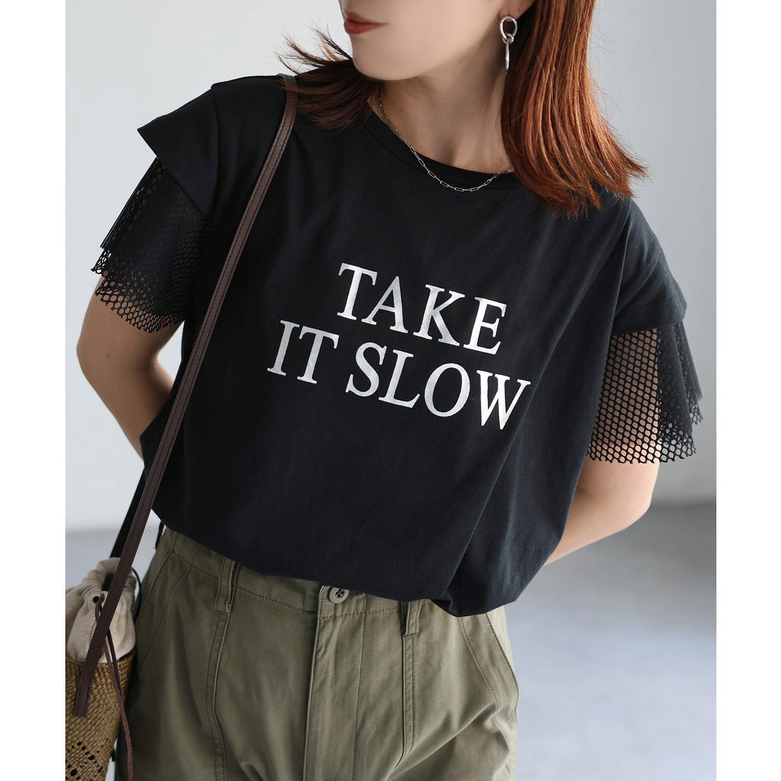 リベリー Riberry 袖メッシュ切替デザインロゴTシャツ （ブラック×シルバー） ブラック×シルバー