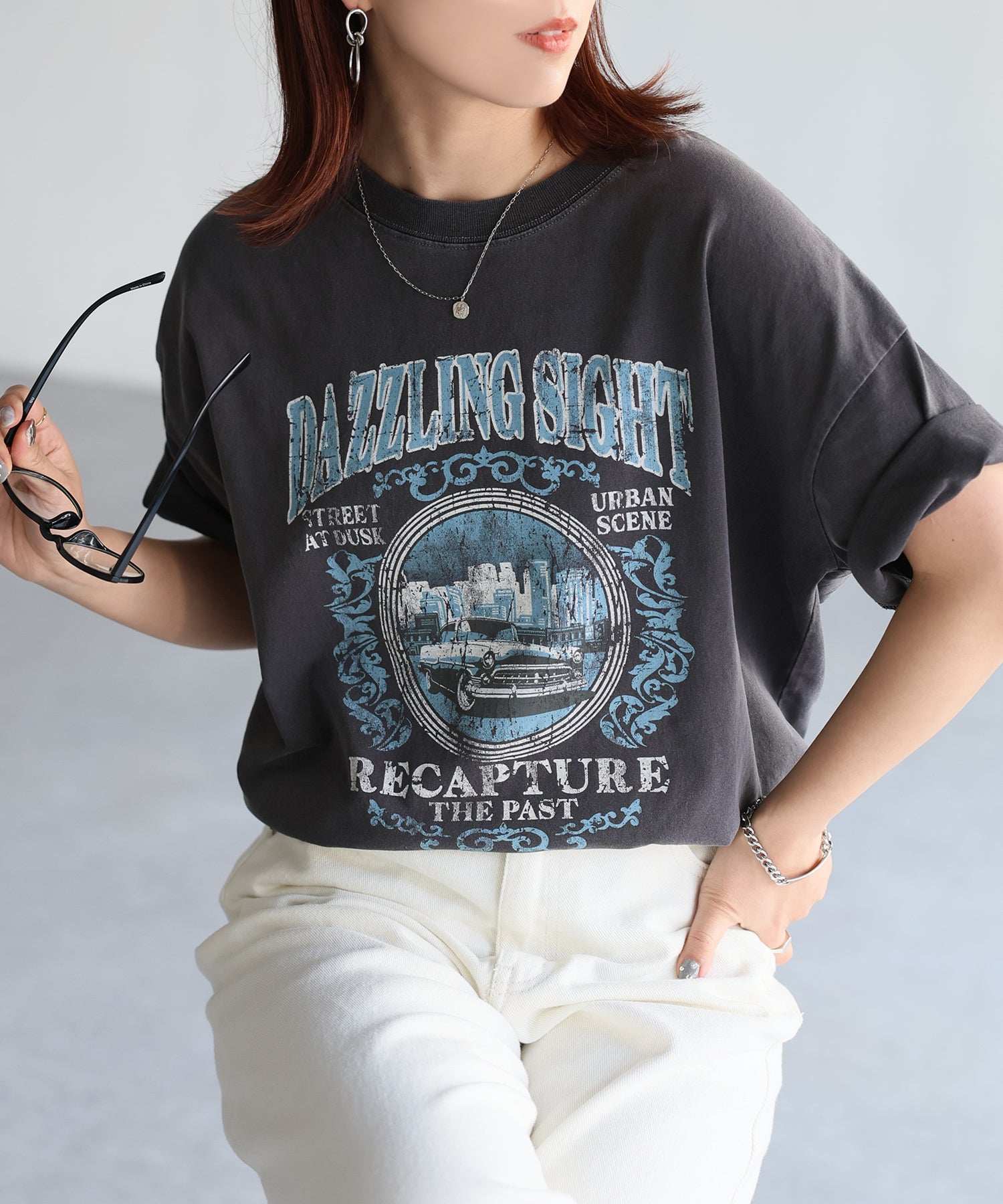 リベリー Riberry カレッジロゴヴィンテージライクピグメントTシャツ （グレー系2） グレー系2