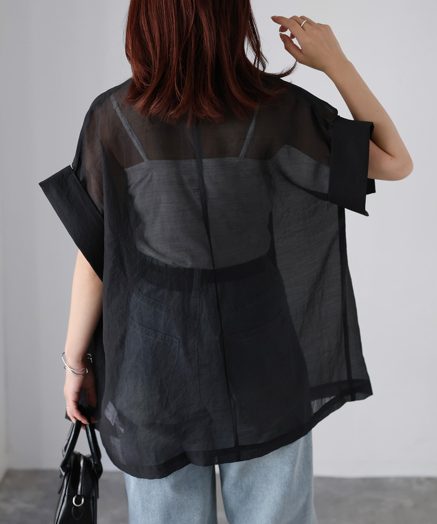 リベリー Riberry シアー半袖シャツジャケット （ブラック） ブラック