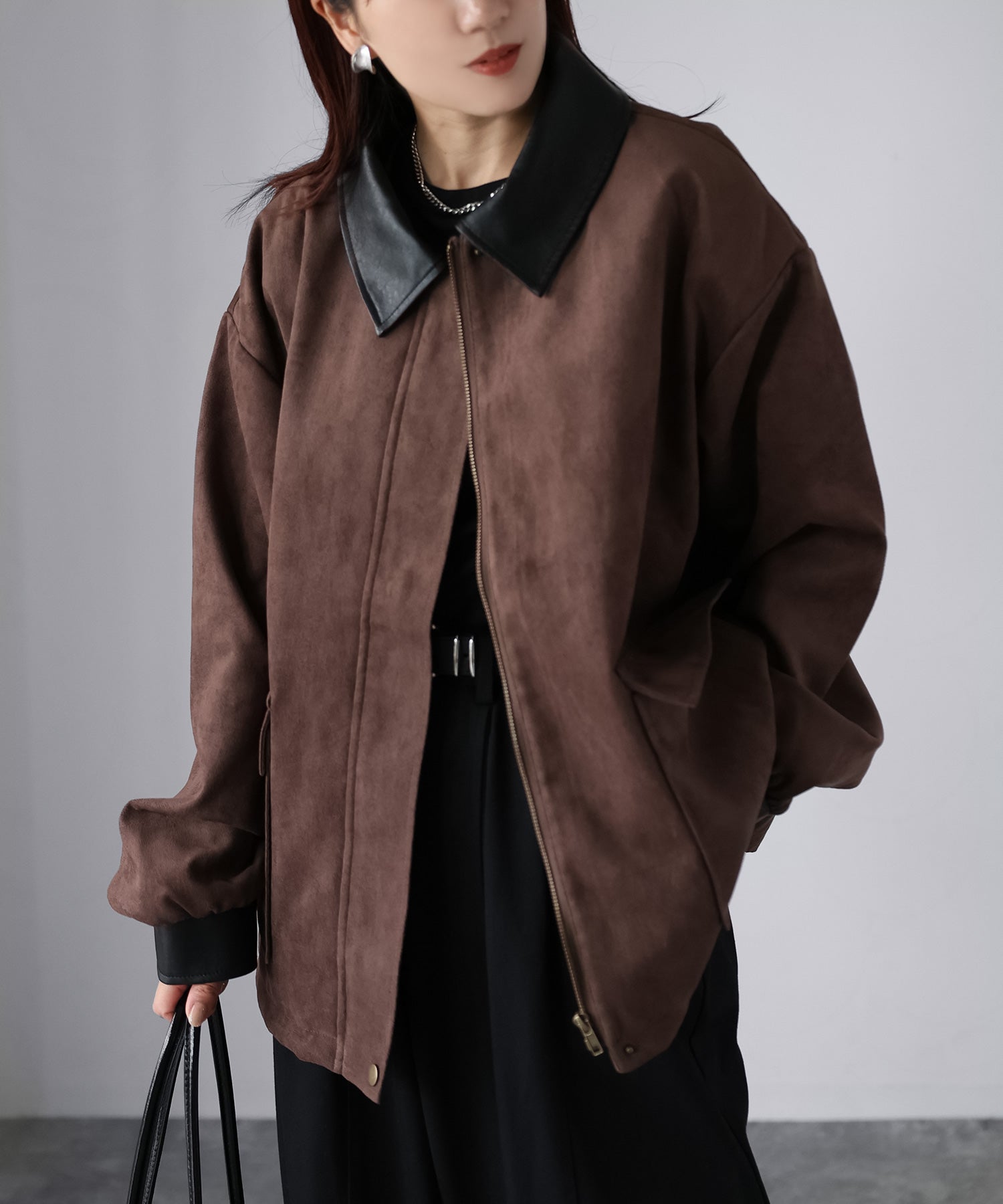 リベリー Riberry フェイクレザー切替中綿スエードブルゾン （ブラウン） ブラウン