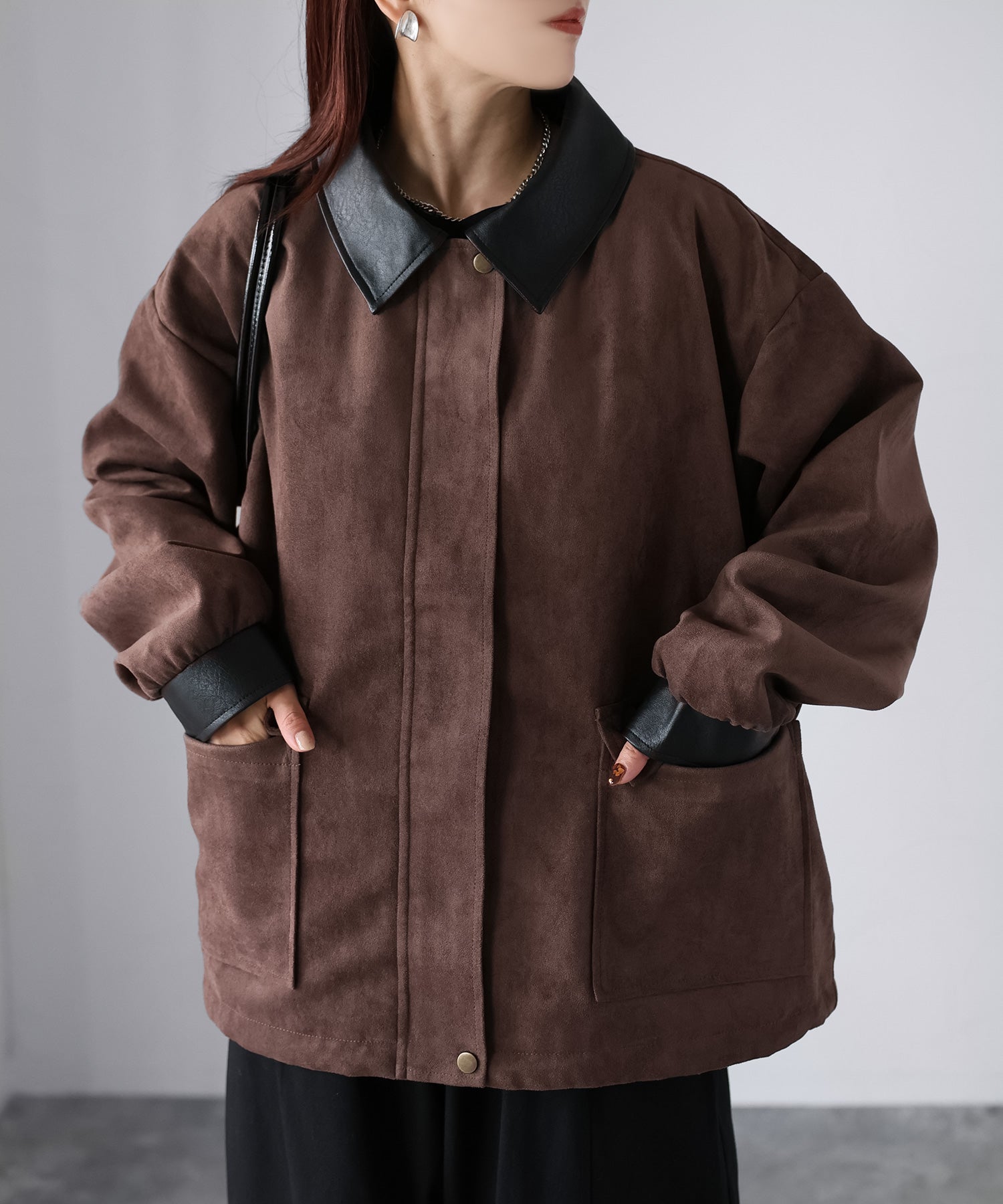 リベリー Riberry フェイクレザー切替中綿スエードブルゾン （ブラウン） ブラウン