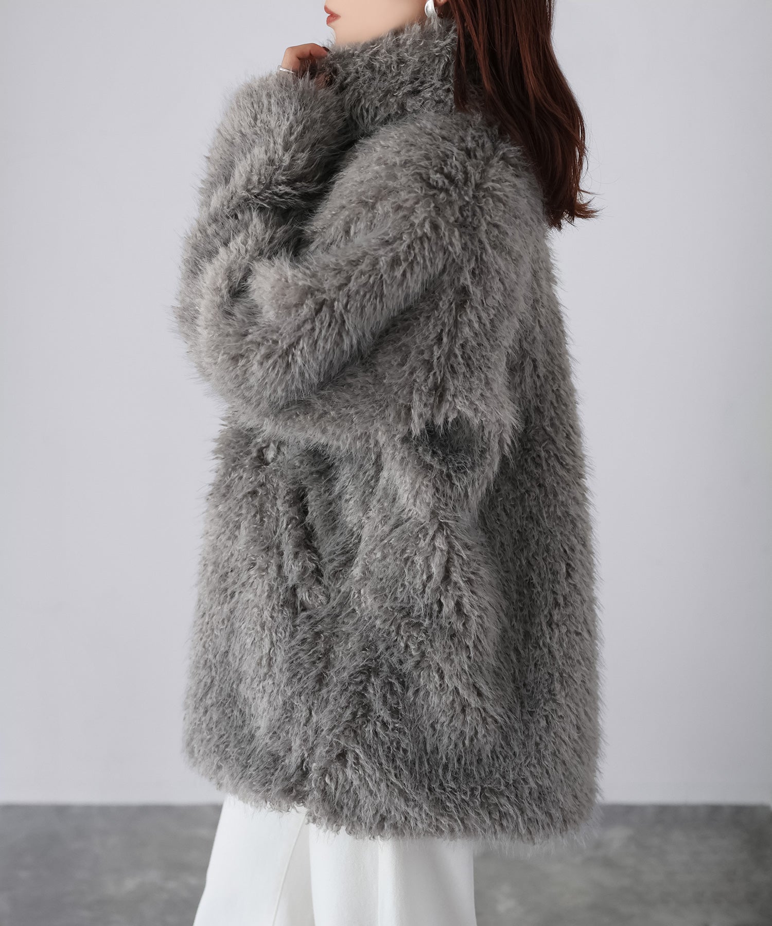 Riberry Mid-Length Fake Fur A-Line Coat