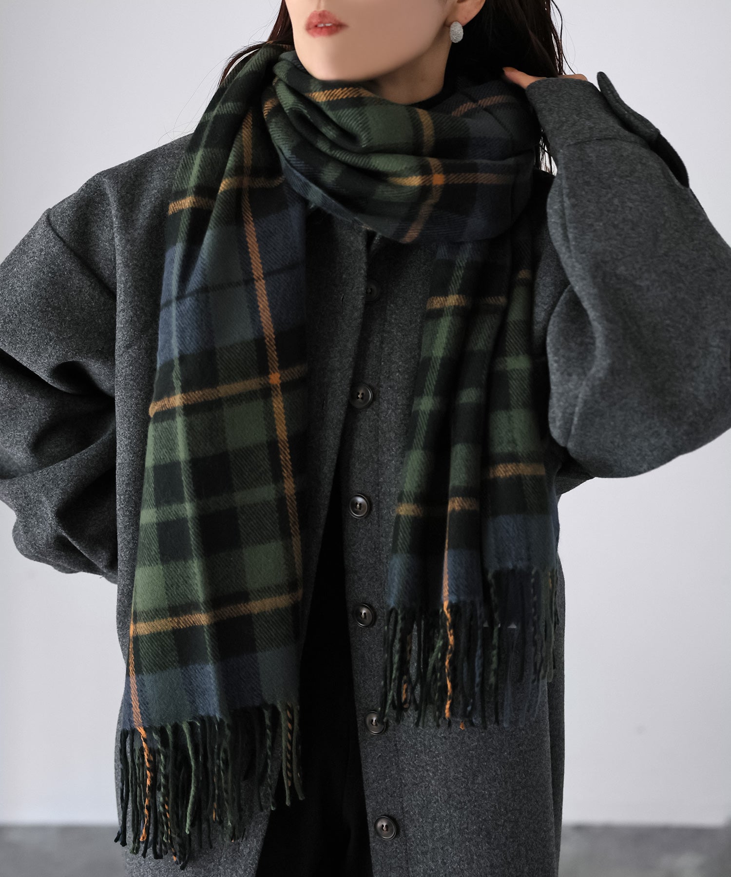 リベリー Riberry 【静電気防止】チェック柄大判マフラー （グリーン） グリーン