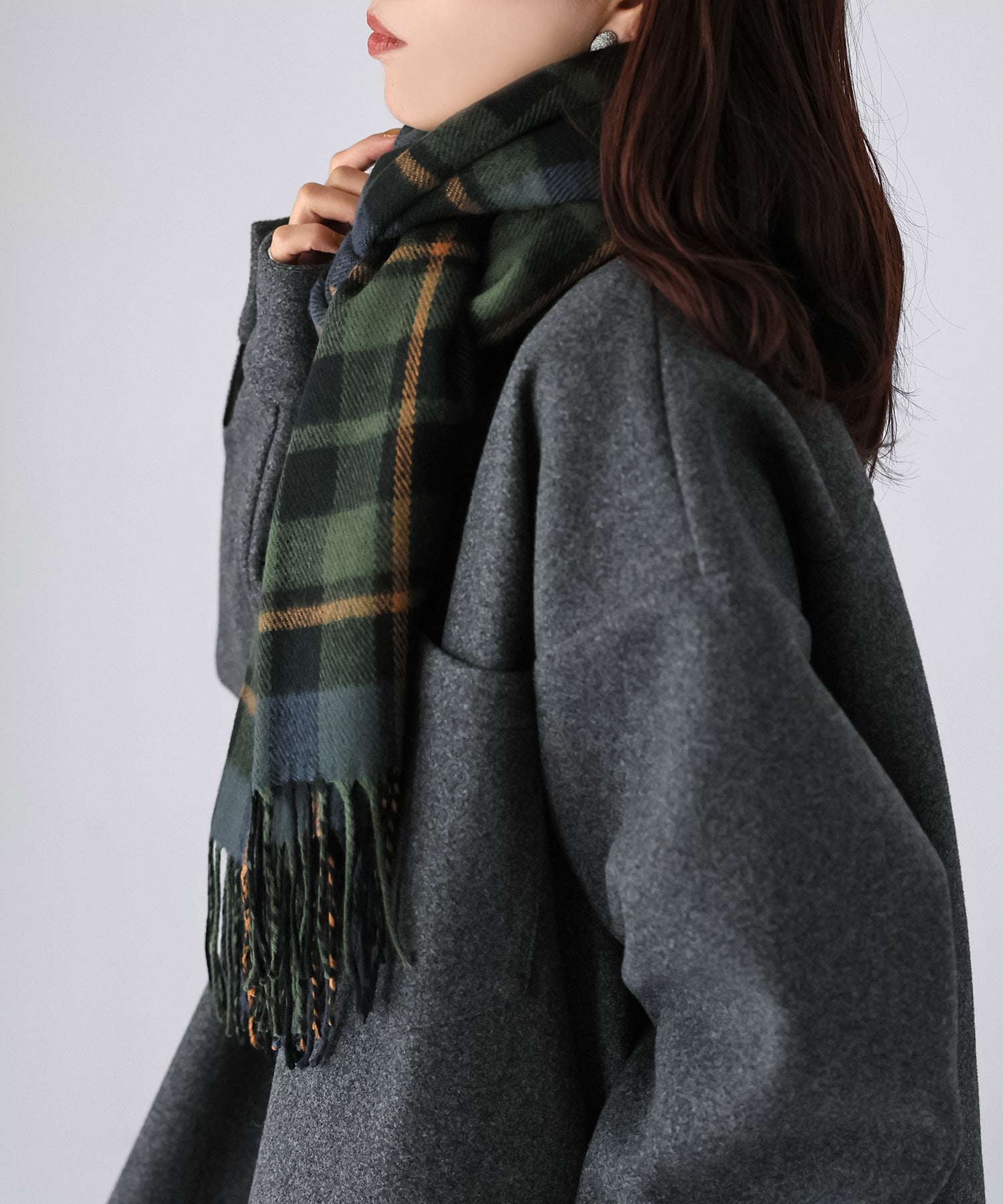 リベリー Riberry 【静電気防止】チェック柄大判マフラー （グリーン） グリーン