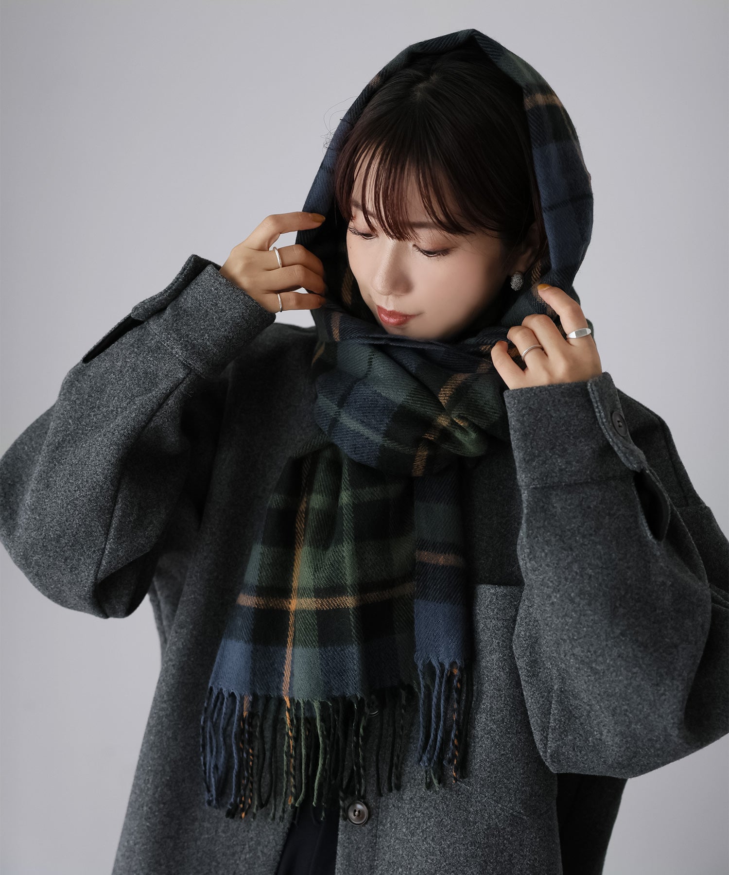 リベリー Riberry 【静電気防止】チェック柄大判マフラー （グリーン） グリーン