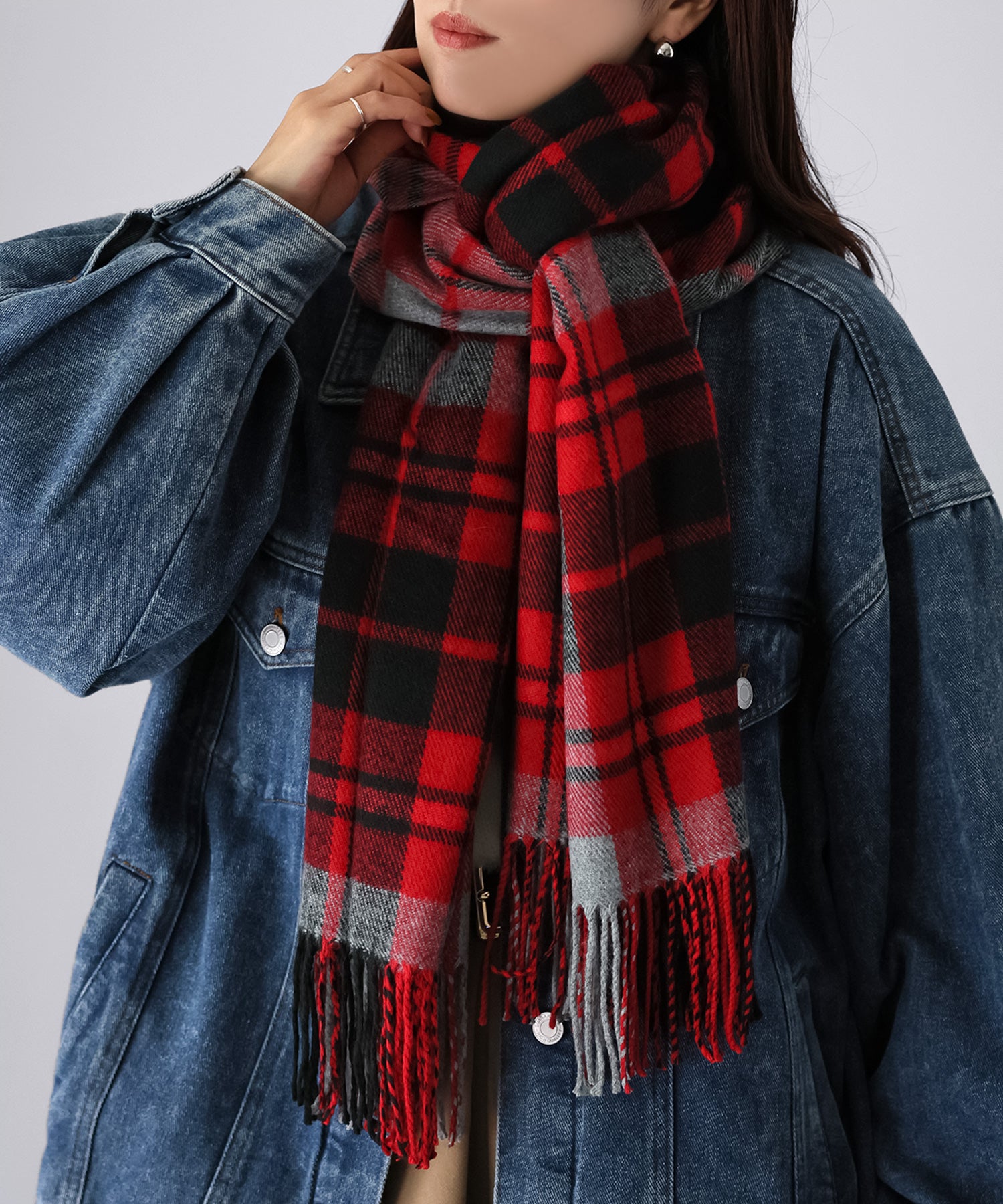 リベリー Riberry 【静電気防止】チェック柄大判マフラー （レッド） レッド