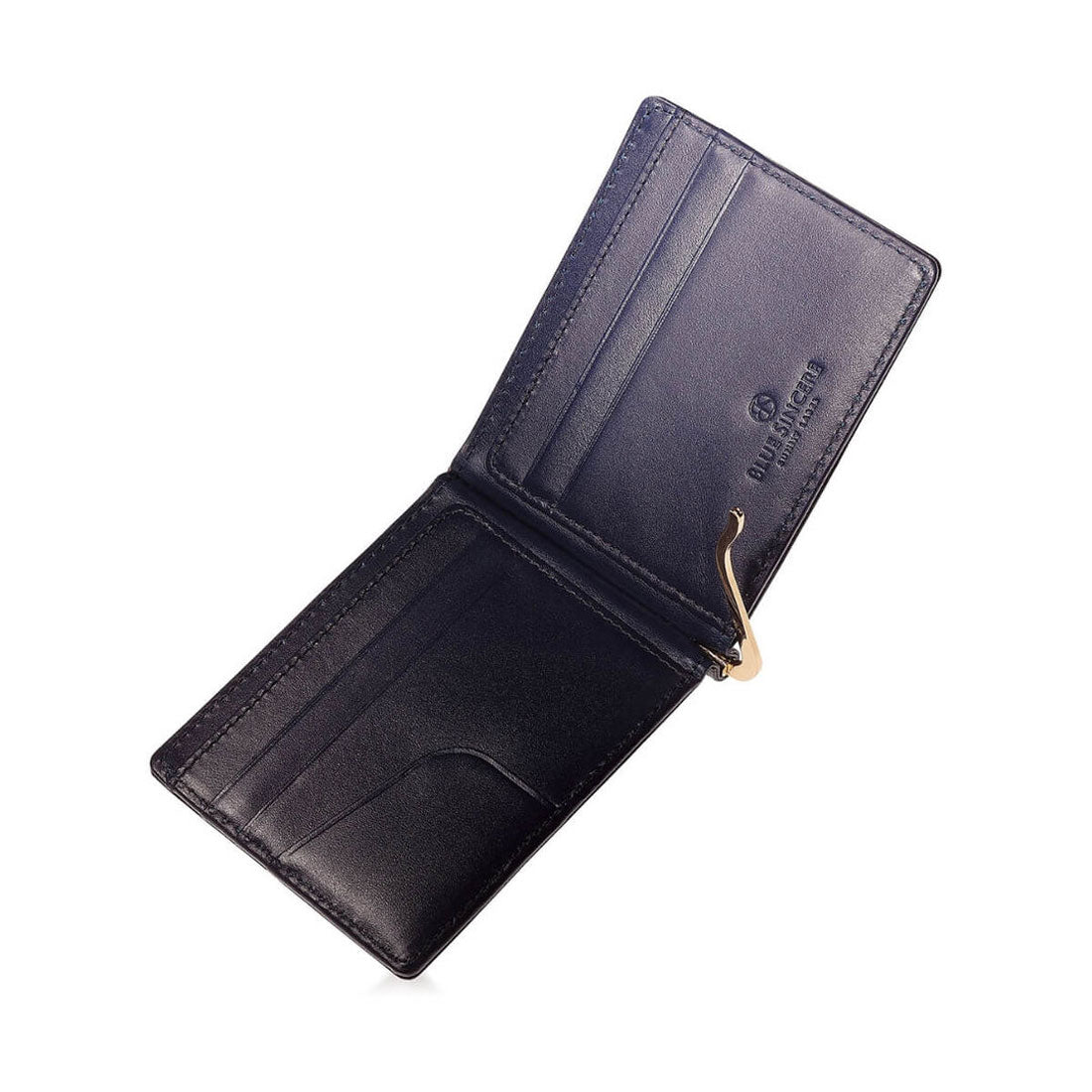 ブルーシンシア BLUE SINCERE マネークリップ 本革 イタリアンレザー 二つ折り財布 札入れ 薄型 ミニウォレット （ダークネイビー） ダークネイビー