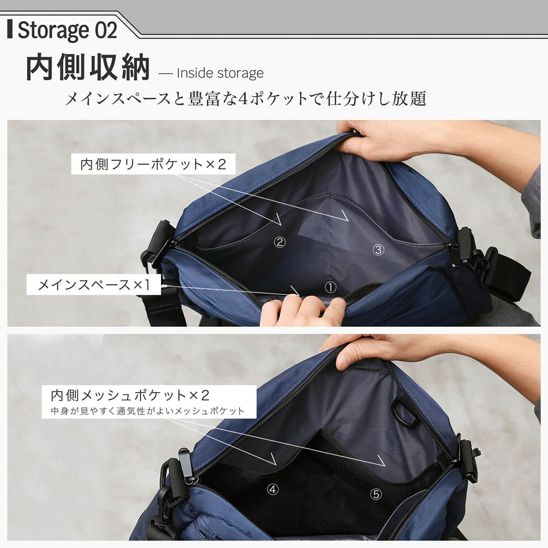 ブルーシンシア BLUE SINCERE 軽量撥水 大容量 フラップレス ショルダーバッグ / Smaless-big - スマレスビッグ -（グレー） グレー