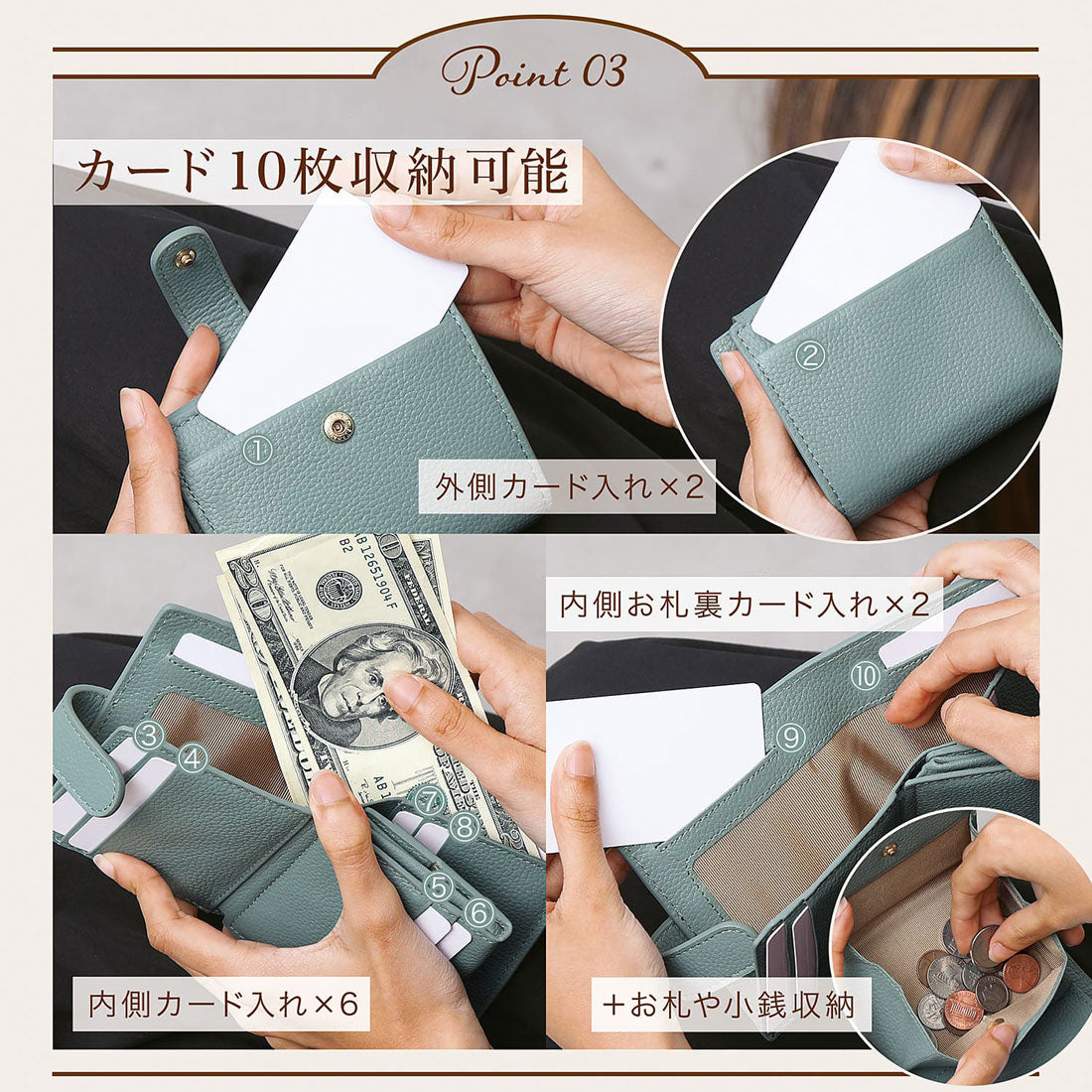ブルーシンシア BLUE SINCERE ミニ財布 二つ折り BOX型小銭入れ 本革 スキミング 防止 レディース （ディープグリーン） ディープグリーン