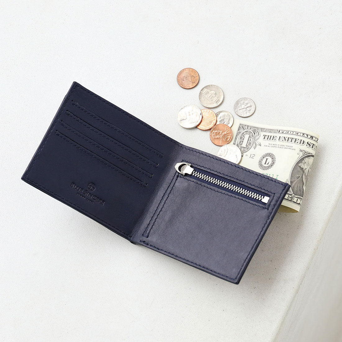 ブルーシンシア BLUE SINCERE 本革 二つ折り財布 メンズ / Prima - プリマ -（ネイビー×ネイビー） ネイビー×ネイビー