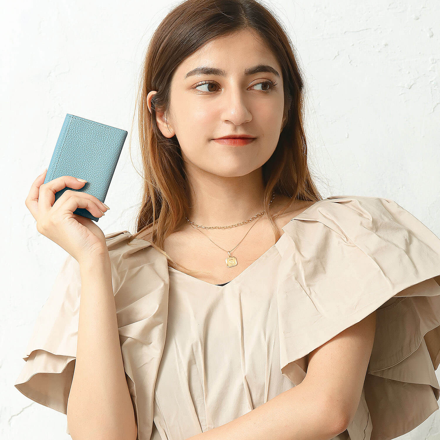 ブルーシンシア BLUE SINCERE 本革 レター型 名刺入れ カードケース / rosa - ロサ - （チャコールグレー×スカイブルー） チャコールグレー×スカイブルー