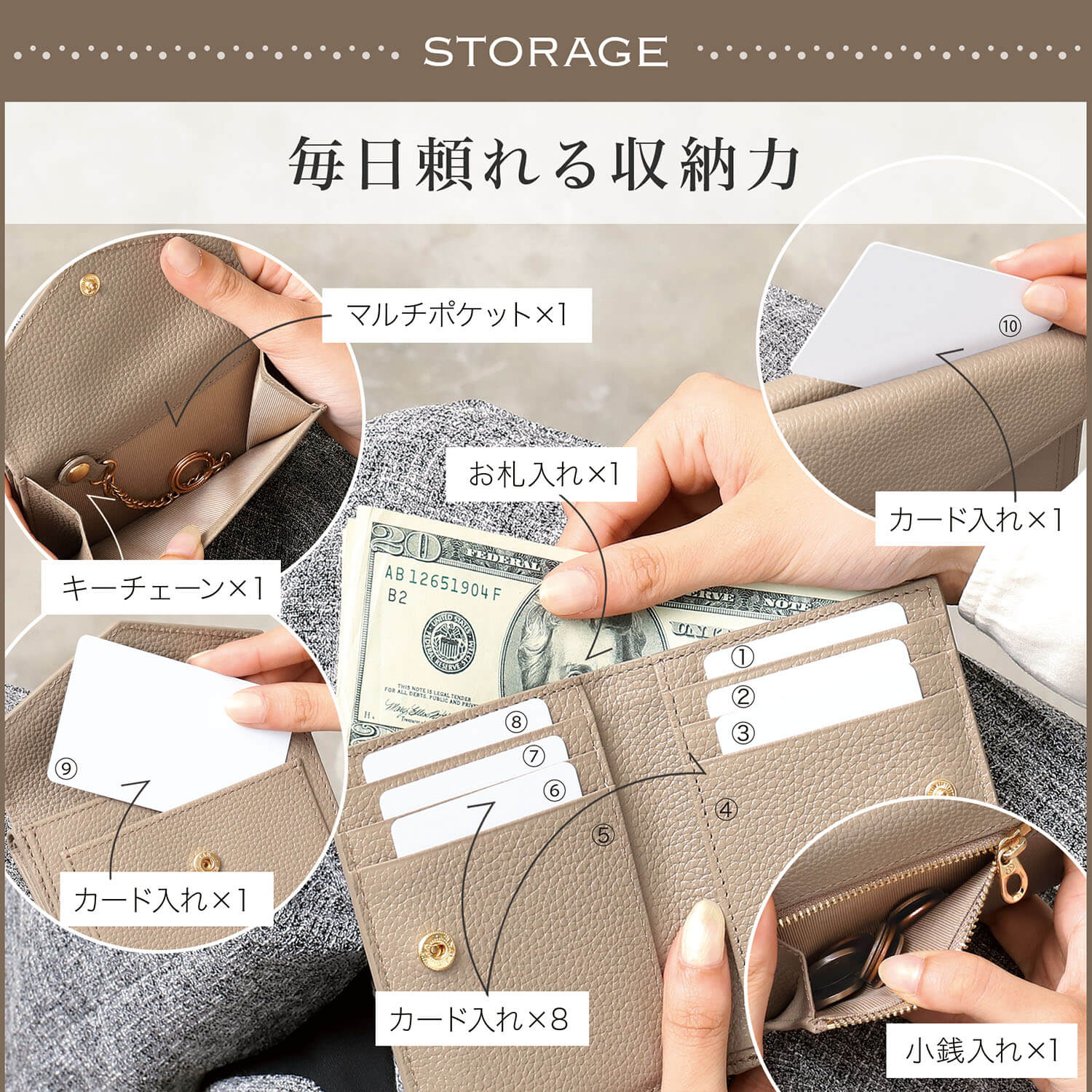 ブルーシンシア BLUE SINCERE ミニ財布 レディース 本革 大容量 お札が折れない 二つ折り 財布 薄型 小さい財布 スキミングブロック/ HW7 （グレージュ） グレージュ