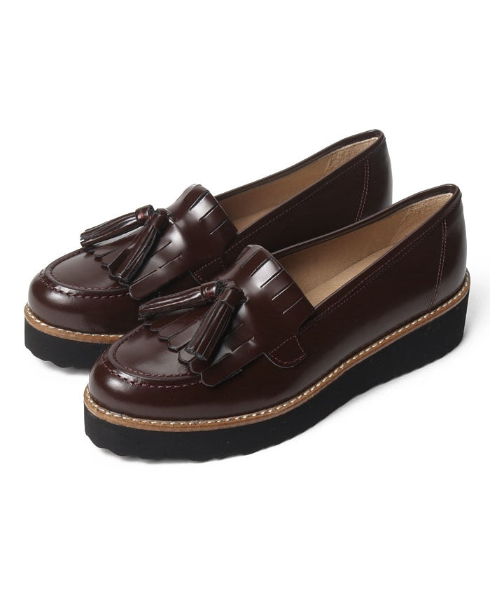 ボントレ BONTRE 厚底キルトタッセルローファー,ボルドー