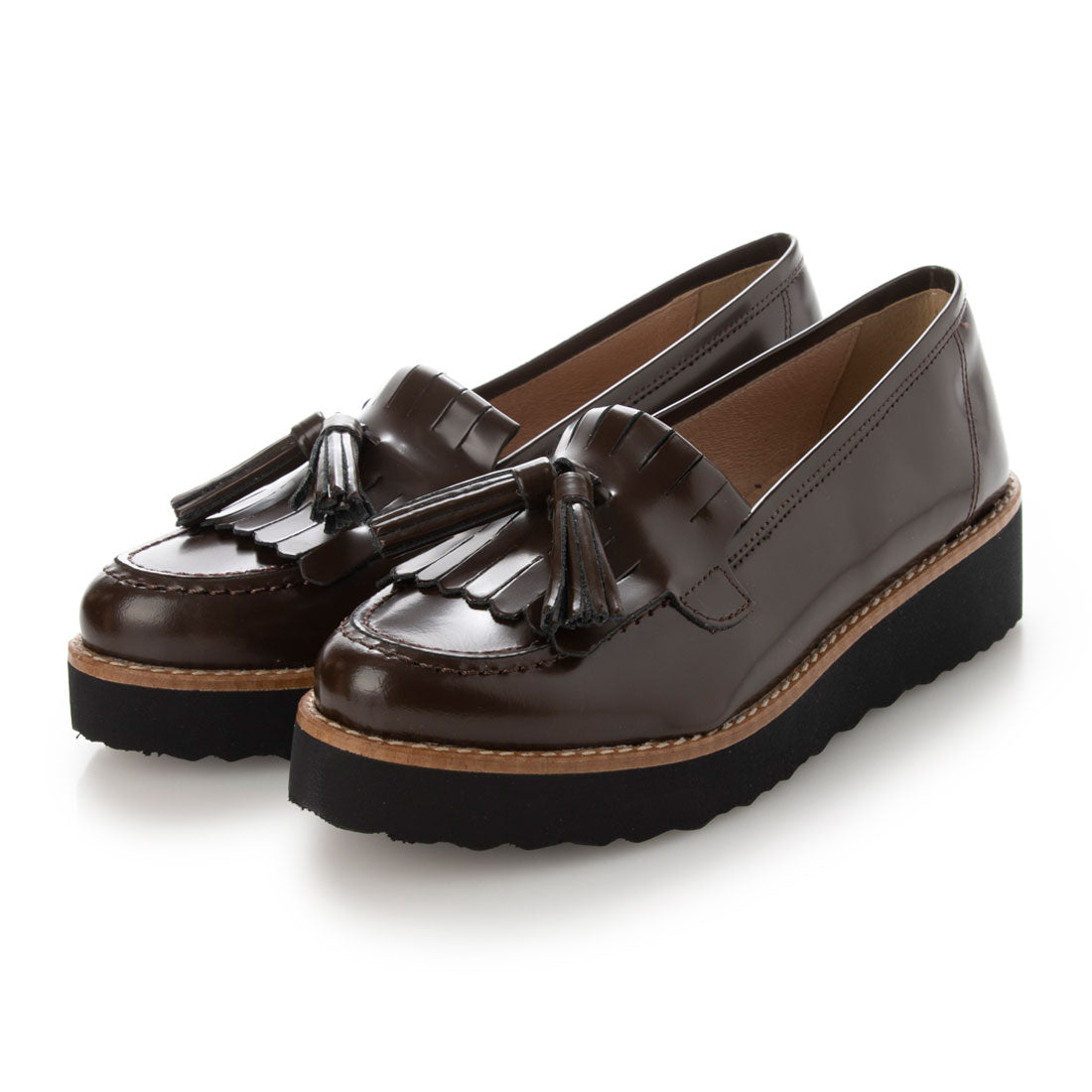 ボントレ BONTRE 厚底キルトタッセルローファー,ダークブラウン