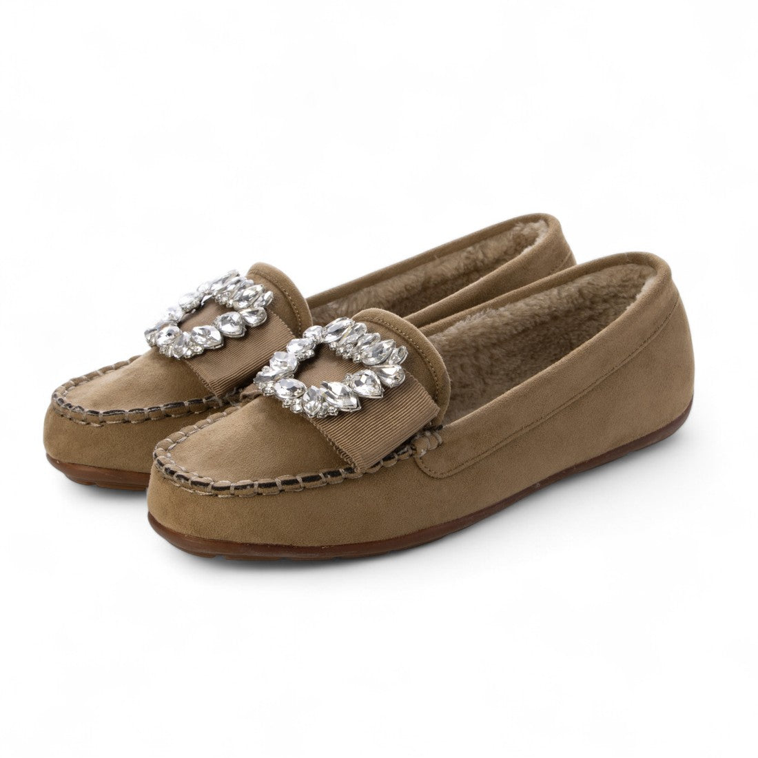 ブリジット バーキン Bridget Birkin スクエアビジューモカシンシューズ （ベージュスウェード） ベージュスウェード
