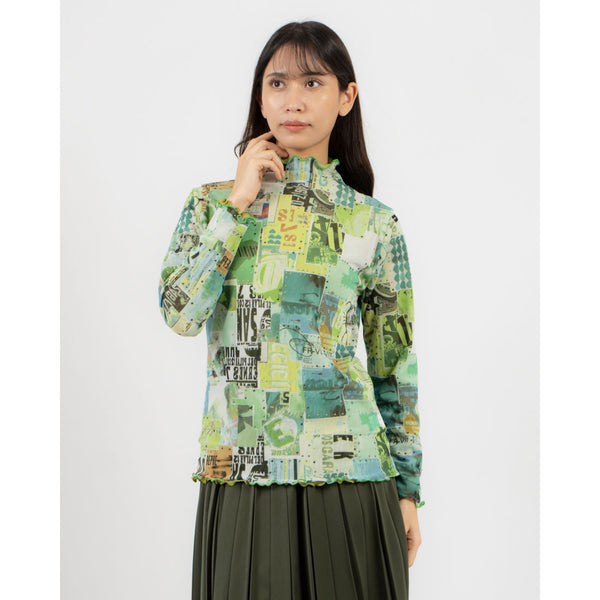 tシャツ BRODIAEA メッシュメロウトップス　リバーシブル可　転写プリント×無地 レディース セール】BRODIAEA メッシュメロウトップス リバーシブル可 転写