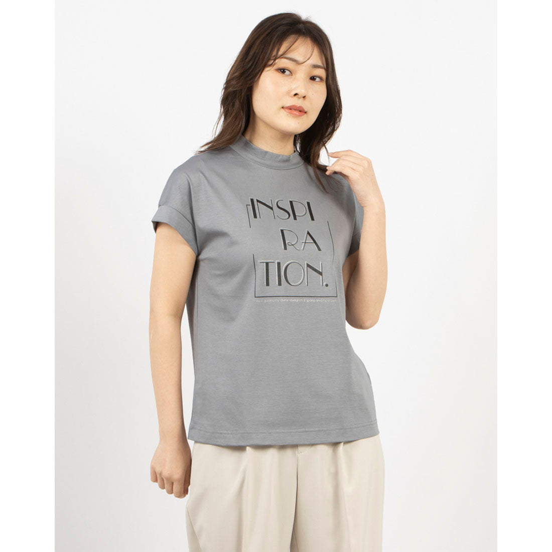 ブローディア BRODIAEA INSPIRATION ロゴプリント 半袖Tシャツ カットソー【日本製】 （サックスブルー） サックスブルー