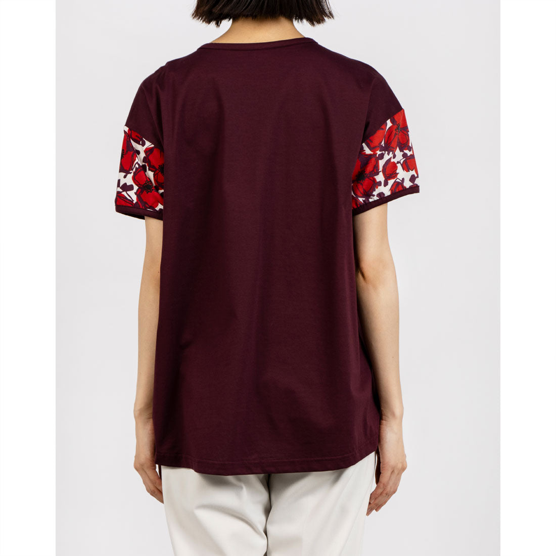 ブローディア BRODIAEA リバティプリント半袖Tシャツ 大花柄×無地切り替えカットソー【日本製】 （ワインレッド） ワインレッド
